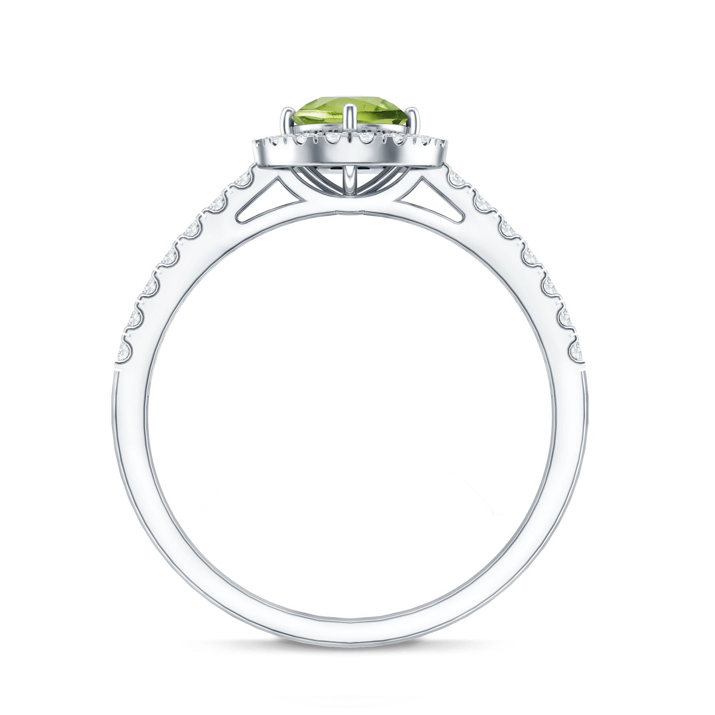 Genuine Half Carat Peridot Engagement Ring with Diamond Halo