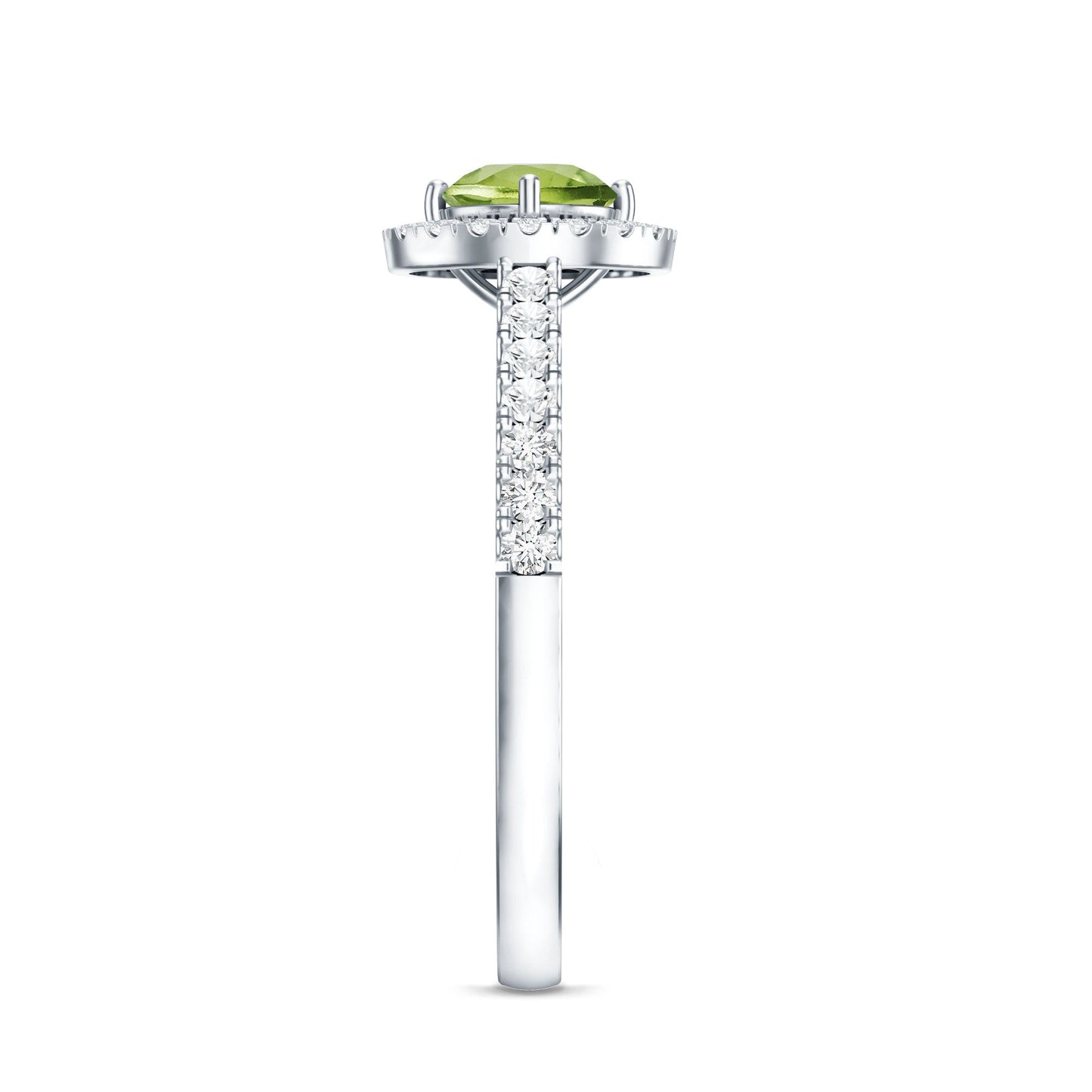 Genuine Half Carat Peridot Engagement Ring with Diamond Halo