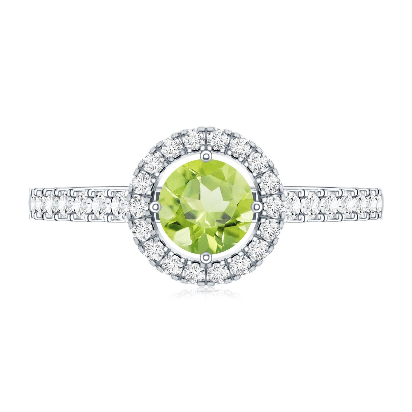 Genuine Half Carat Peridot Engagement Ring with Diamond Halo