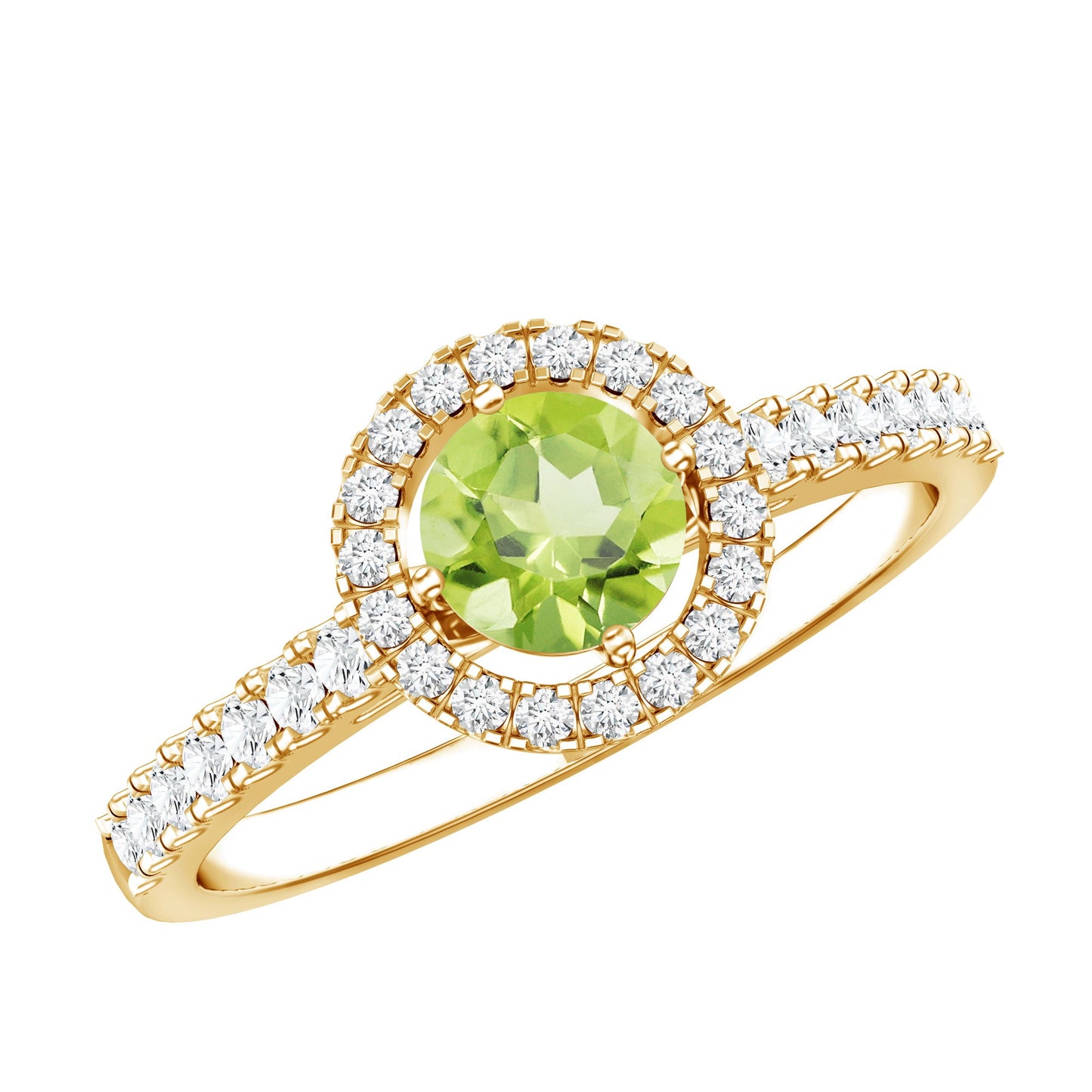 Genuine Half Carat Peridot Engagement Ring with Diamond Halo