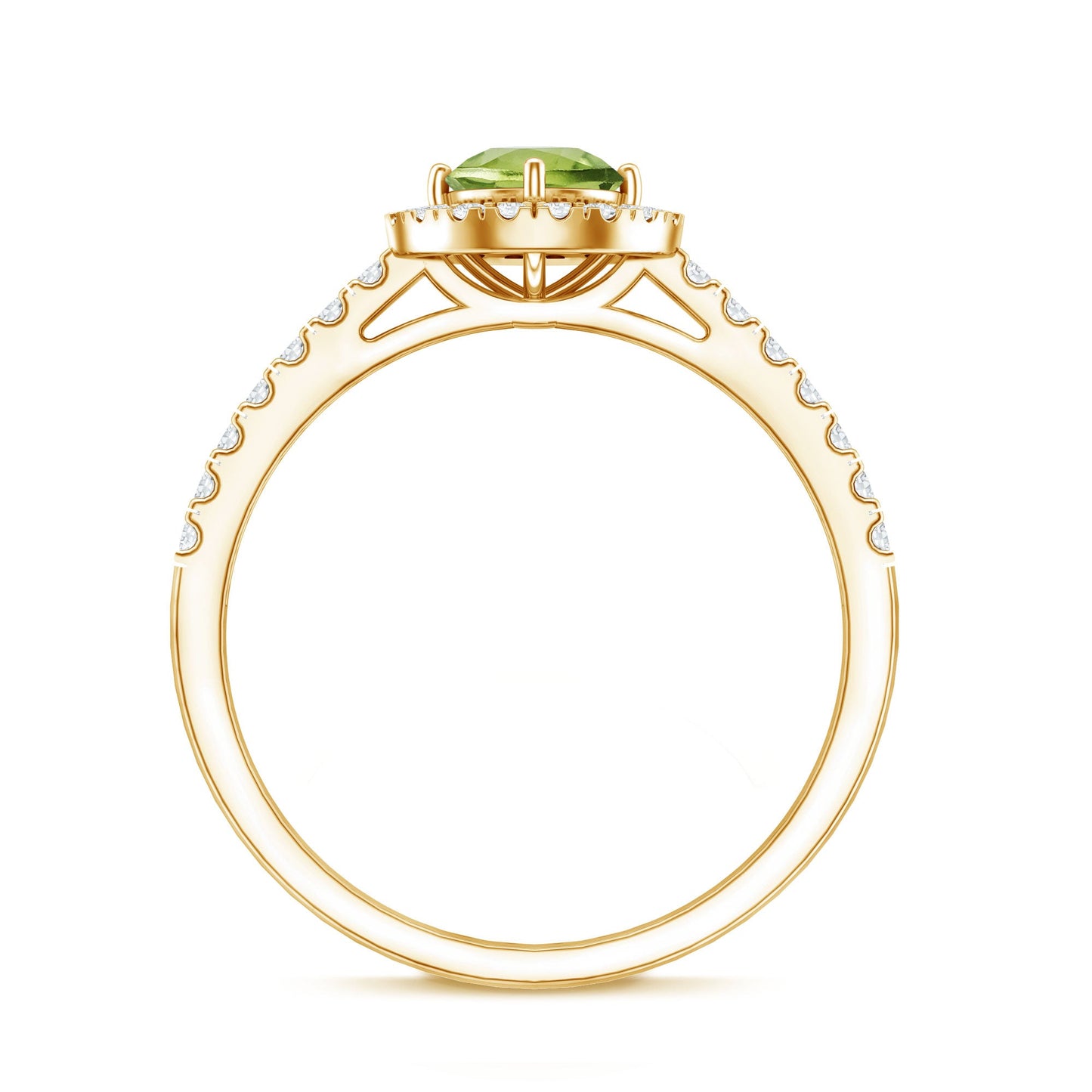 Genuine Half Carat Peridot Engagement Ring with Diamond Halo