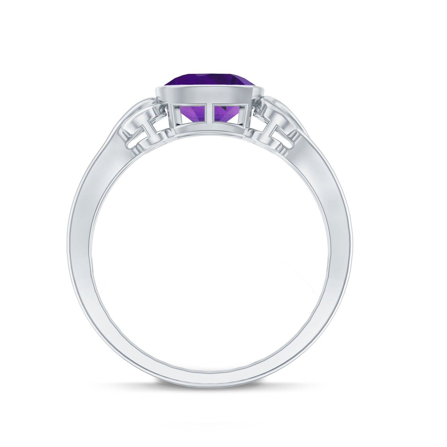 Vintage Style 2 Carat Amethyst Cushion Cut Engagement Ring in Bezel Set