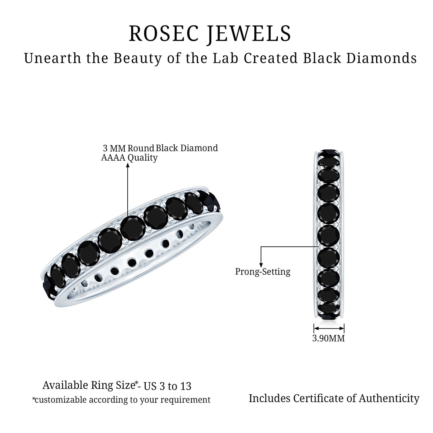 Certified Lab Grown Black Diamond Full Eternity Band Ring for Women