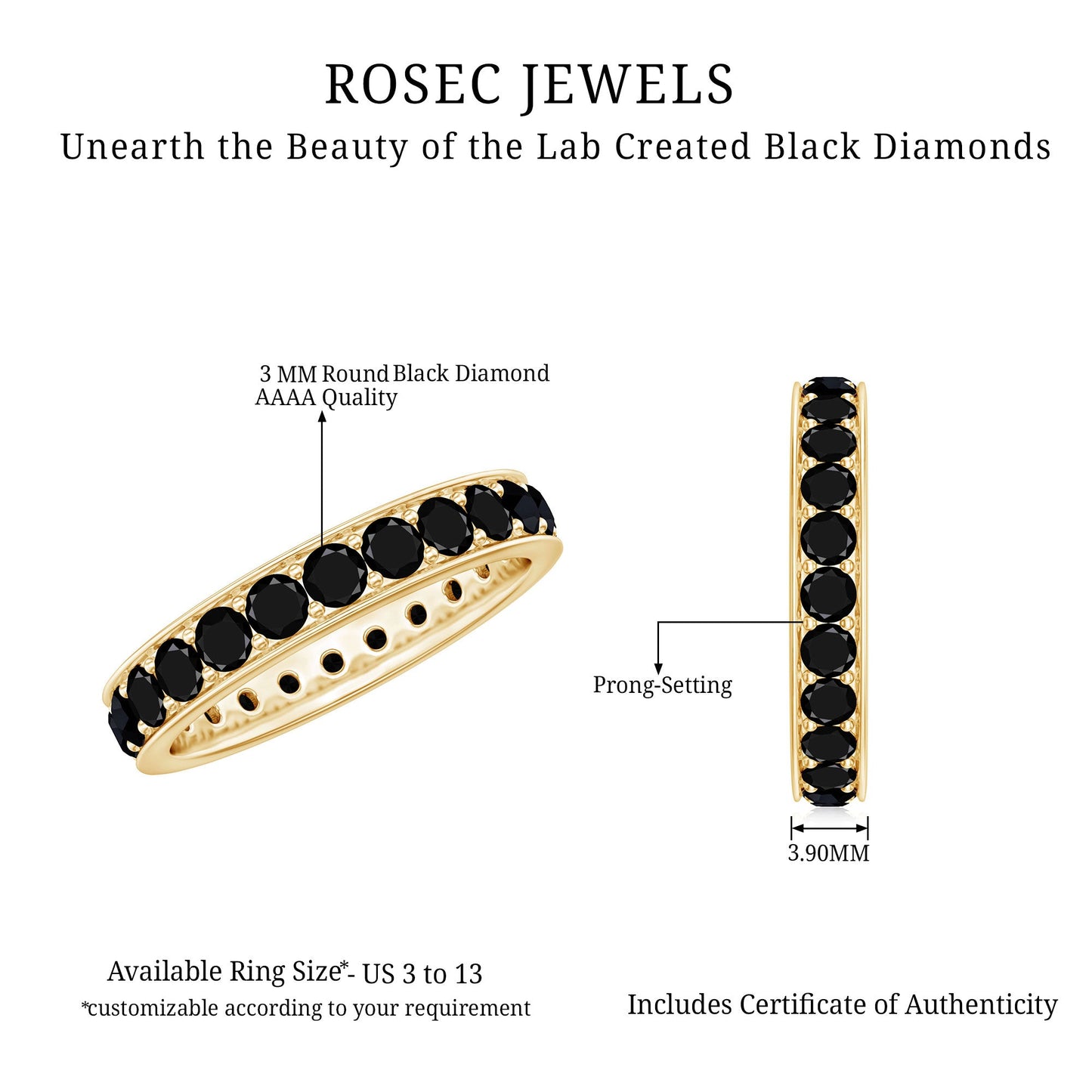 Certified Lab Grown Black Diamond Full Eternity Band Ring for Women