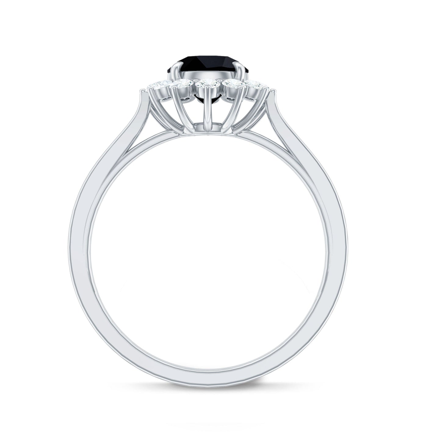 Round Cut Black Onyx and Diamond Engagement Ring For Women