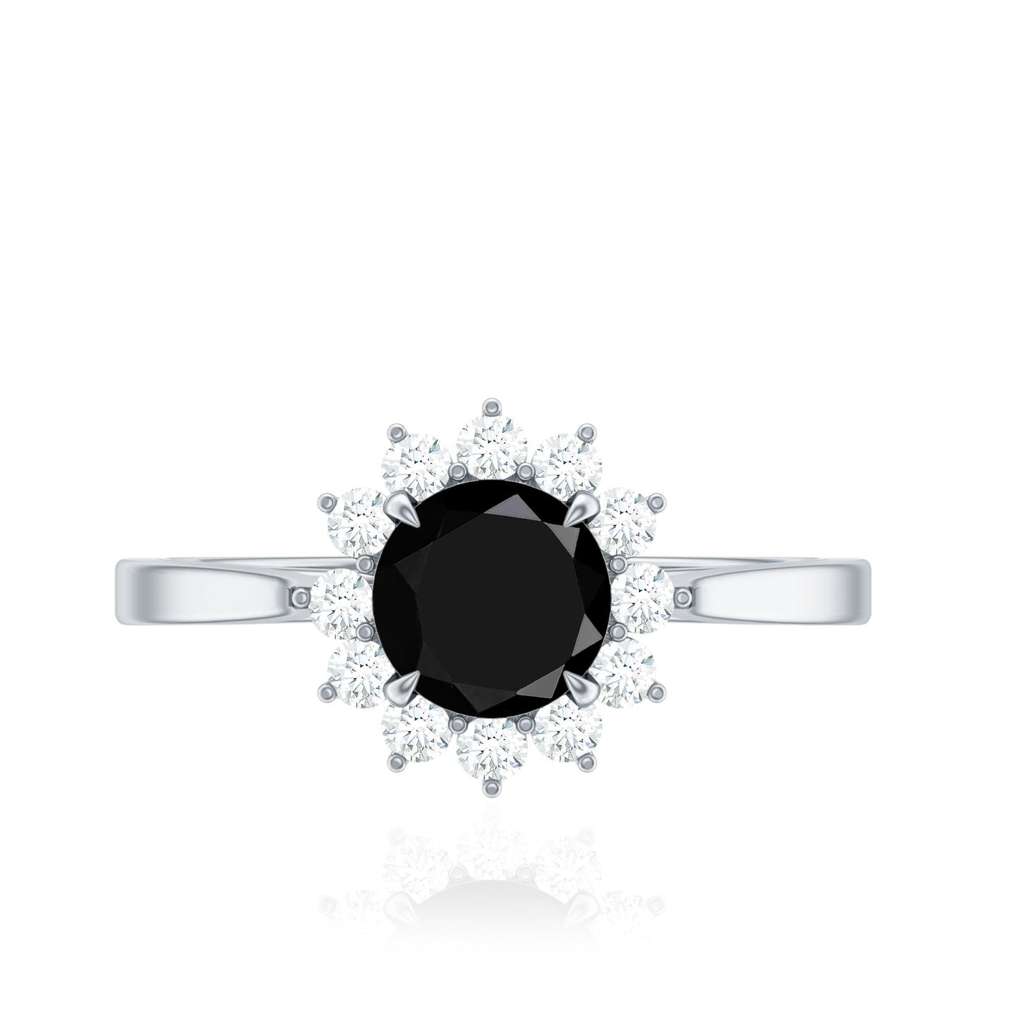 Round Cut Black Onyx and Diamond Engagement Ring For Women