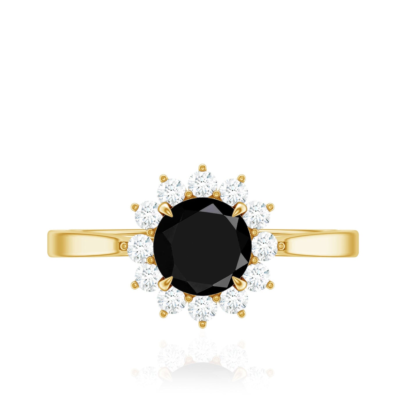 Round Cut Black Onyx and Diamond Engagement Ring For Women