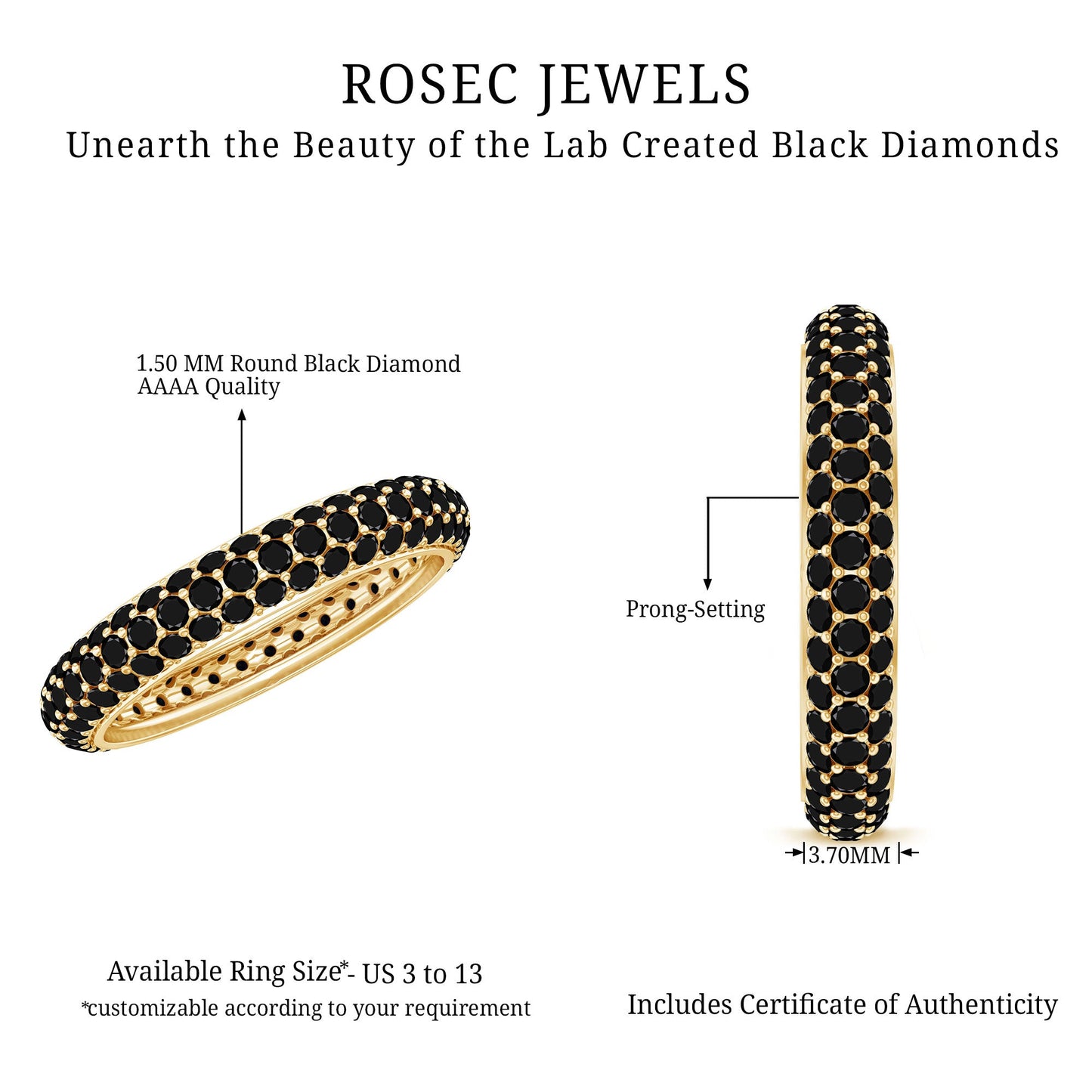 Certified Lab Grown Black Diamond Eternity Band Ring for Women