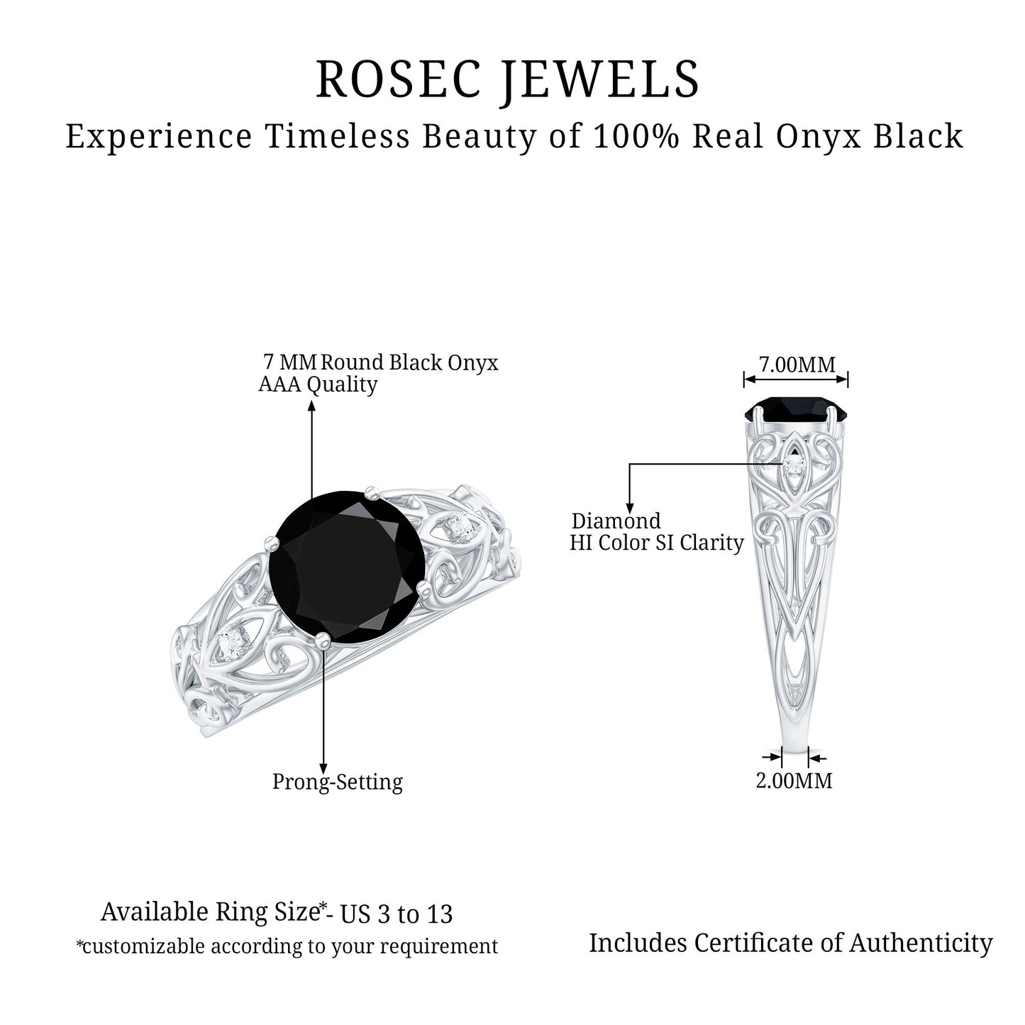 Vintage Inspired Black Onyx Filigree Engagement Ring