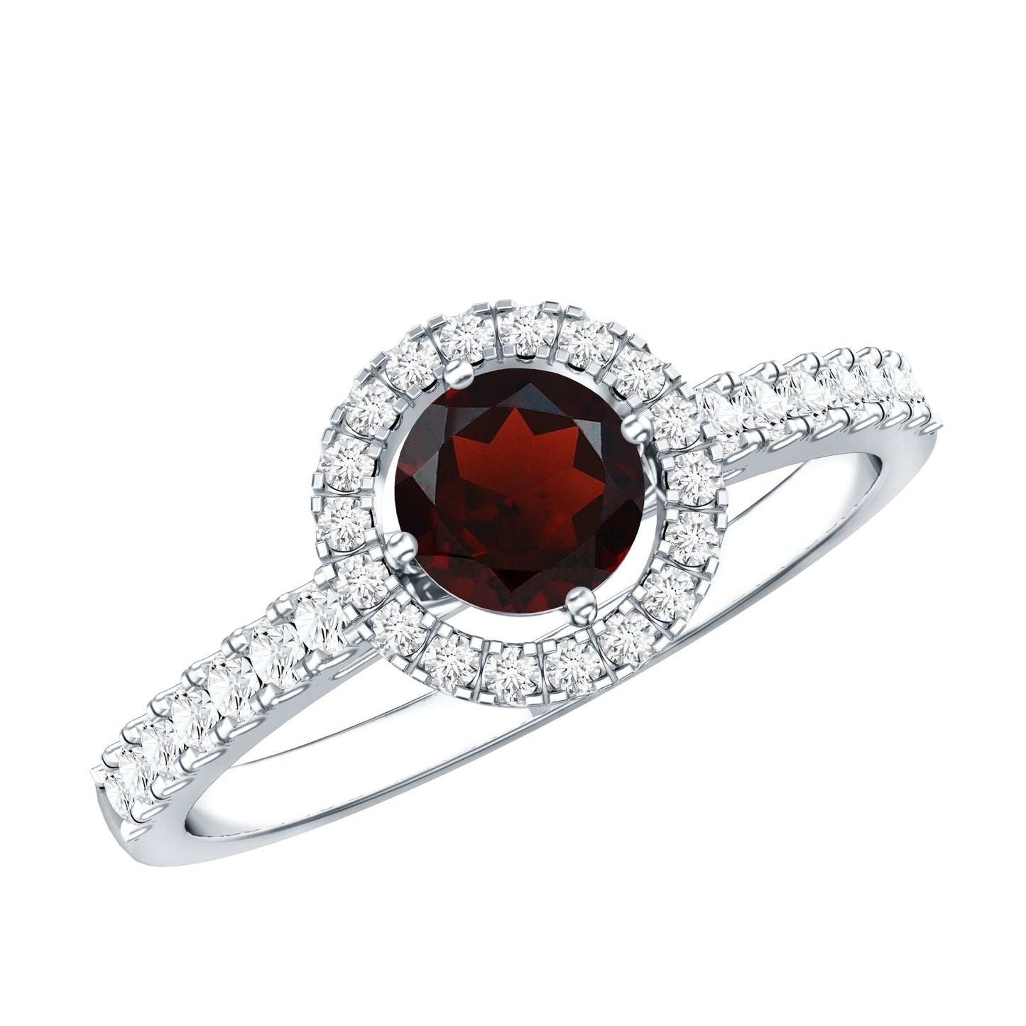 Garnet Minimal Engagement Ring with Diamond Halo