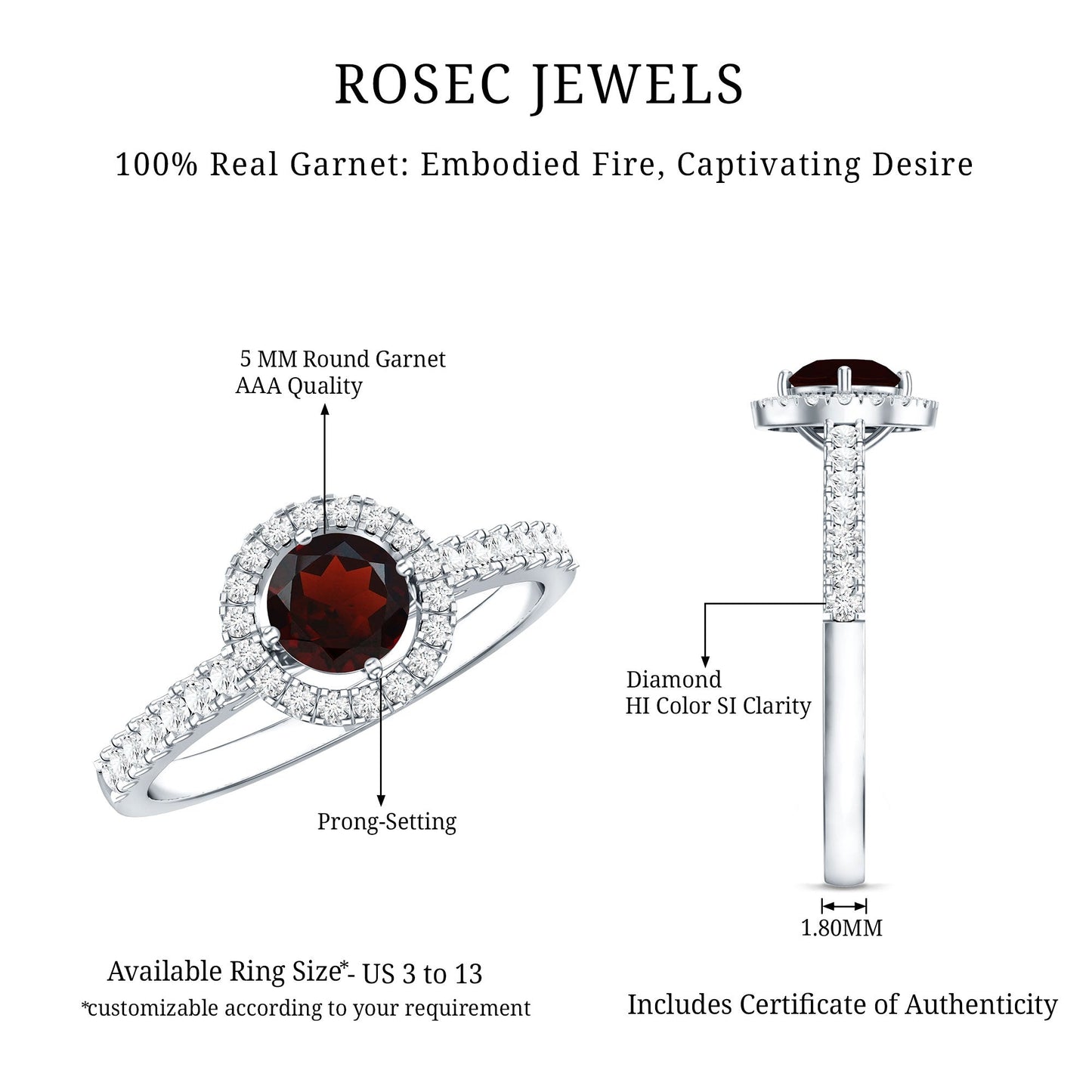 Garnet Minimal Engagement Ring with Diamond Halo