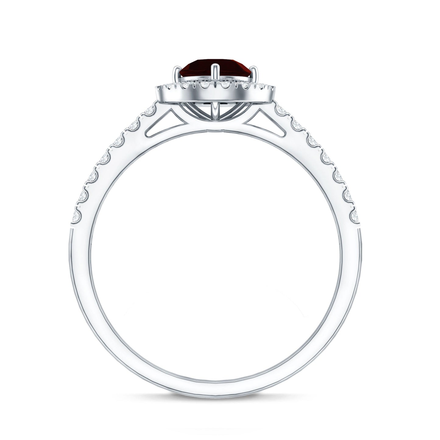 Garnet Minimal Engagement Ring with Diamond Halo