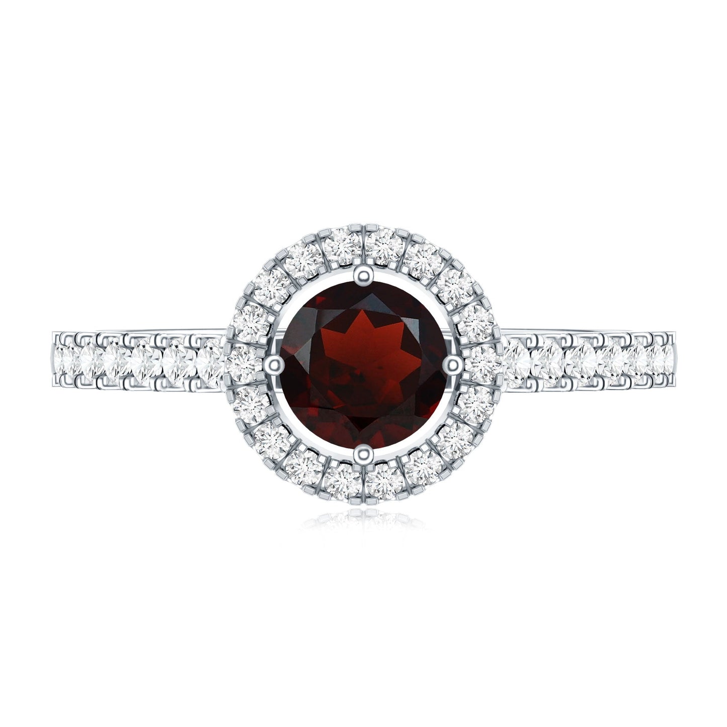 Garnet Minimal Engagement Ring with Diamond Halo