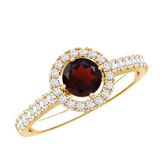 Garnet Minimal Engagement Ring with Diamond Halo