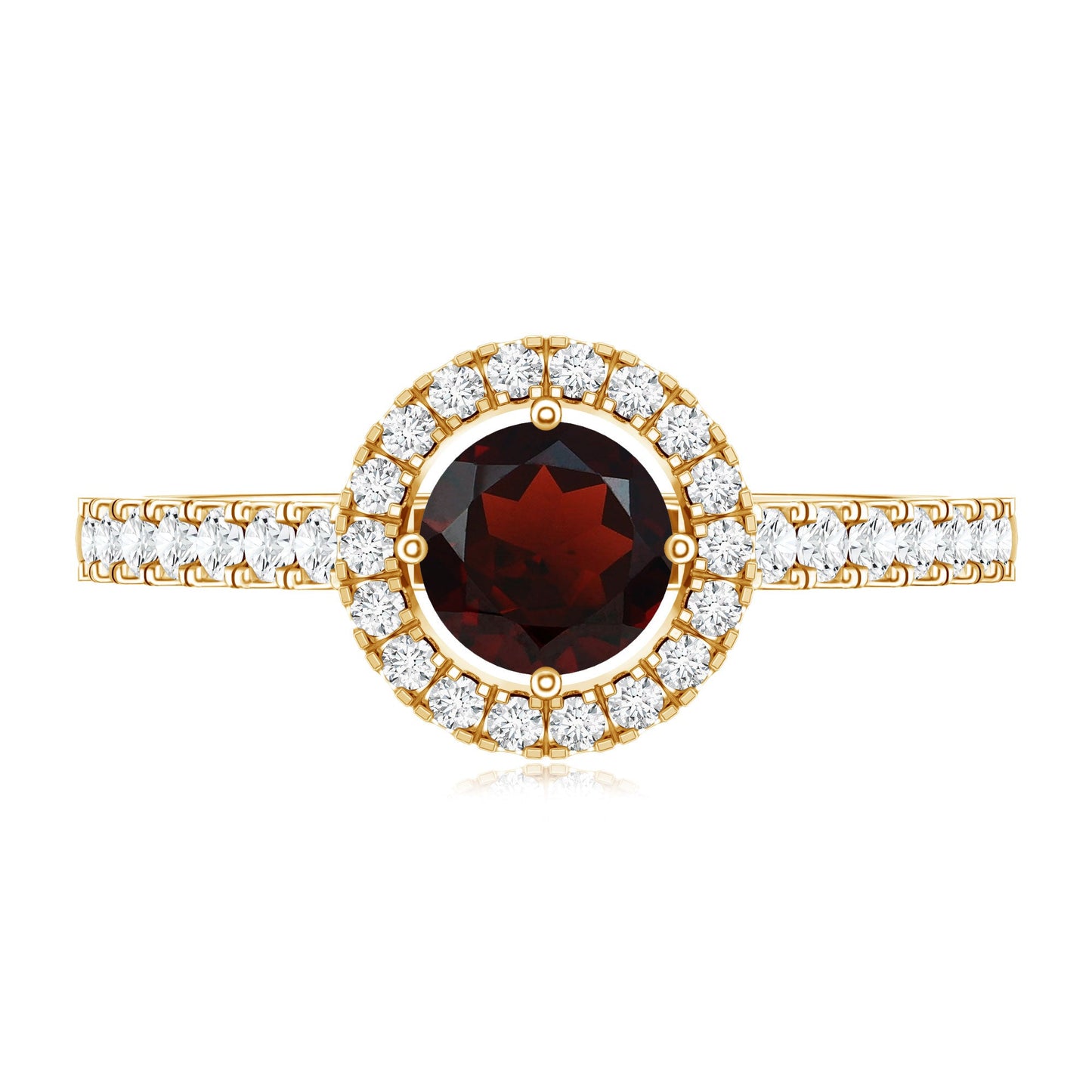 Garnet Minimal Engagement Ring with Diamond Halo