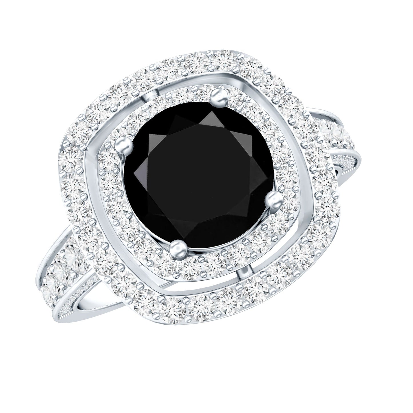 Certified 2 Carat Lab Grown Black Diamond Double Halo Engagement Ring with Moissanite