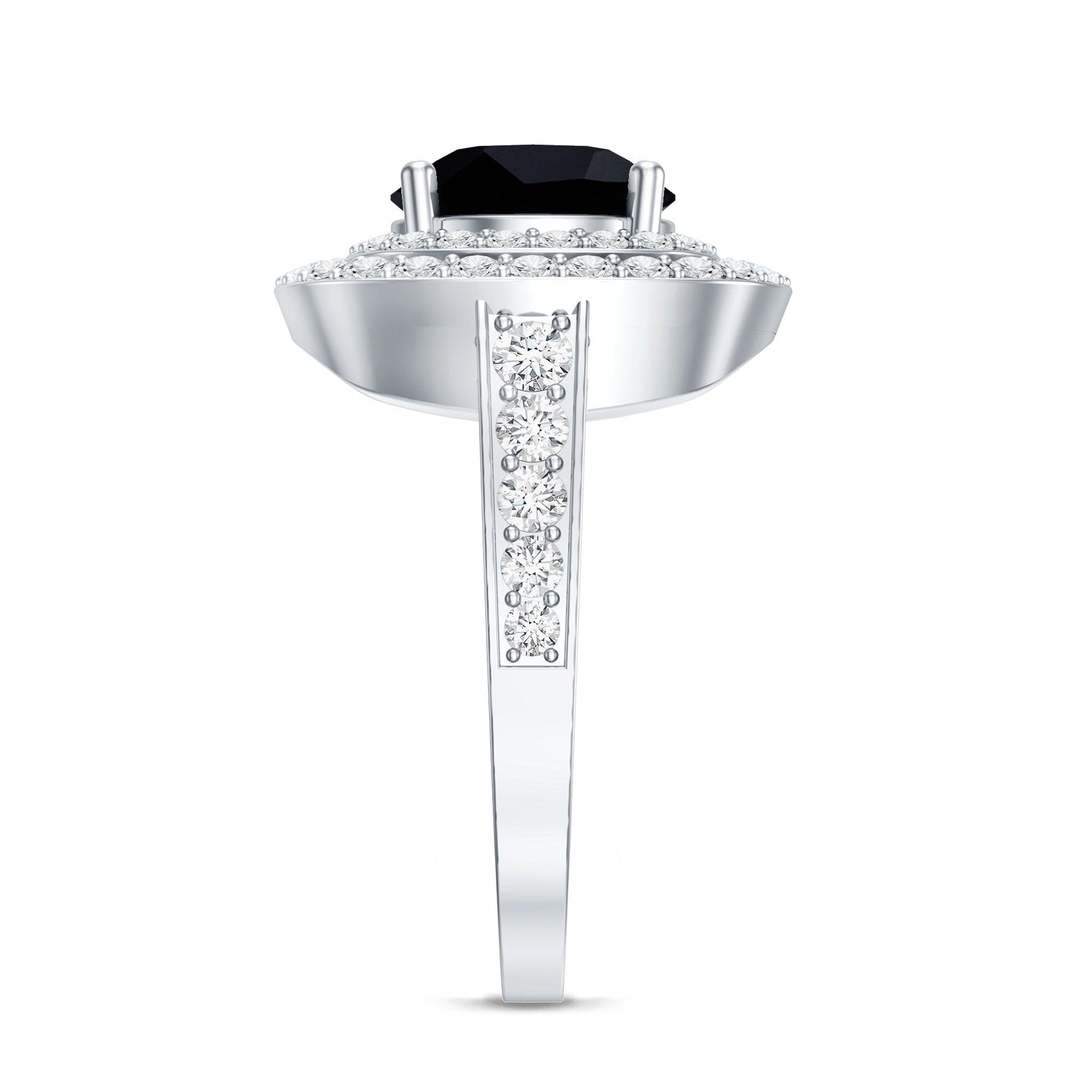 Certified 2 Carat Lab Grown Black Diamond Double Halo Engagement Ring with Moissanite