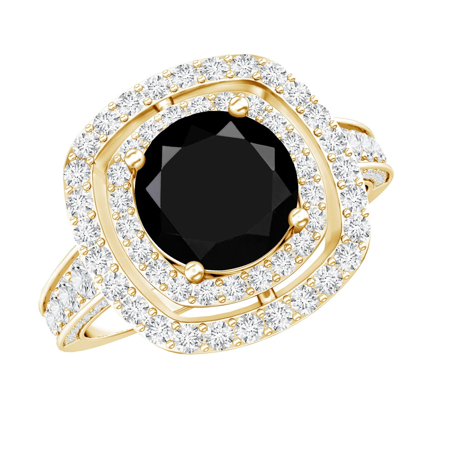 Certified 2 Carat Lab Grown Black Diamond Double Halo Engagement Ring with Moissanite