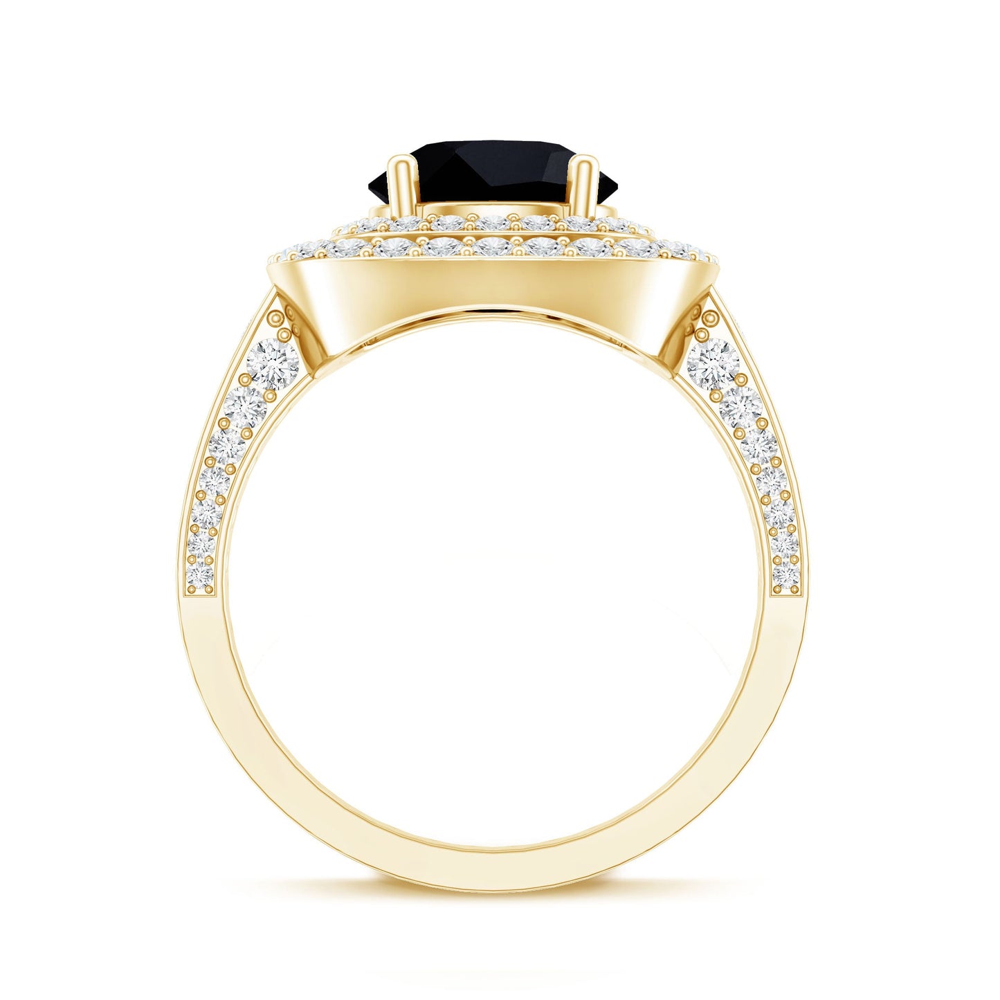 Certified 2 Carat Lab Grown Black Diamond Double Halo Engagement Ring with Moissanite