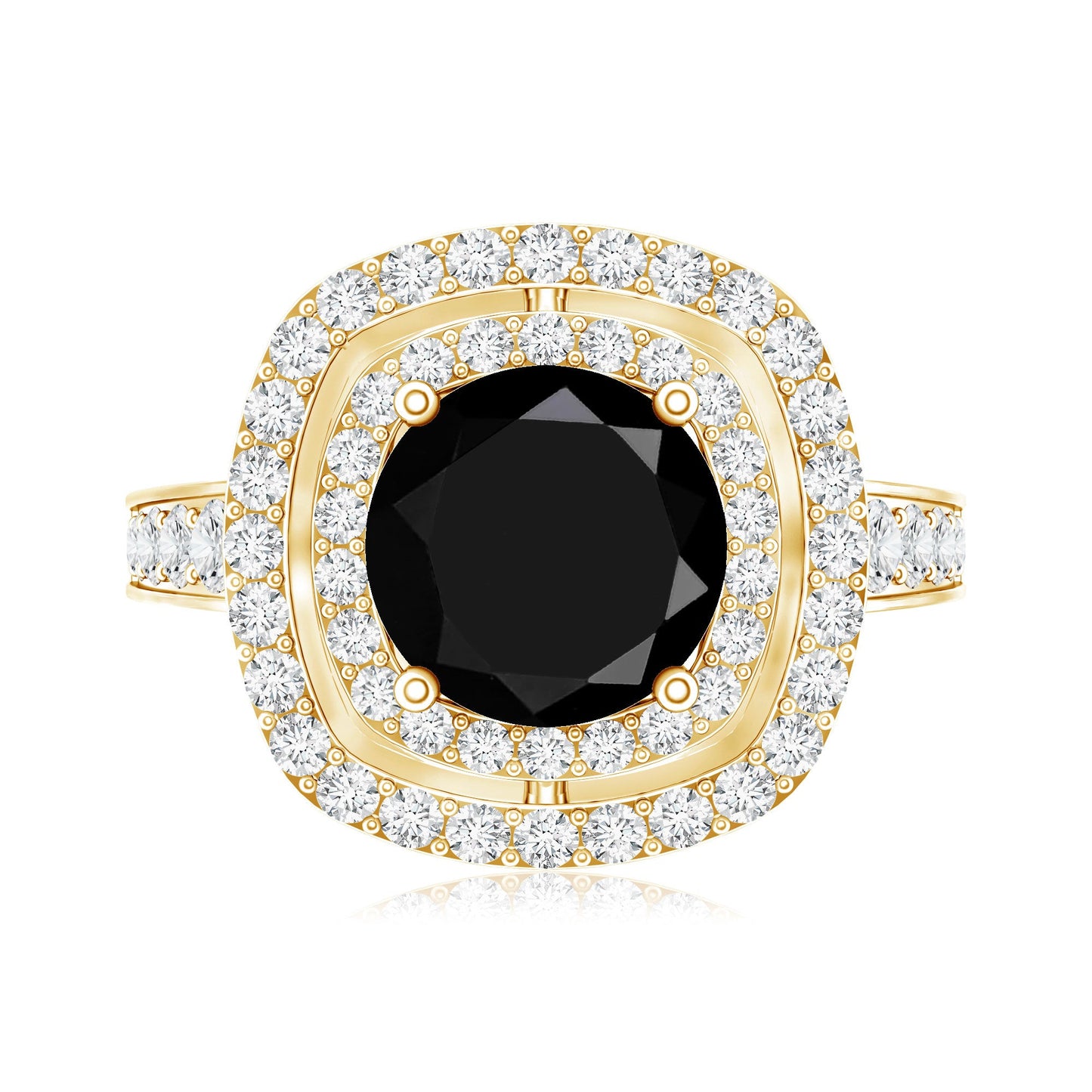 Certified 2 Carat Lab Grown Black Diamond Double Halo Engagement Ring with Moissanite