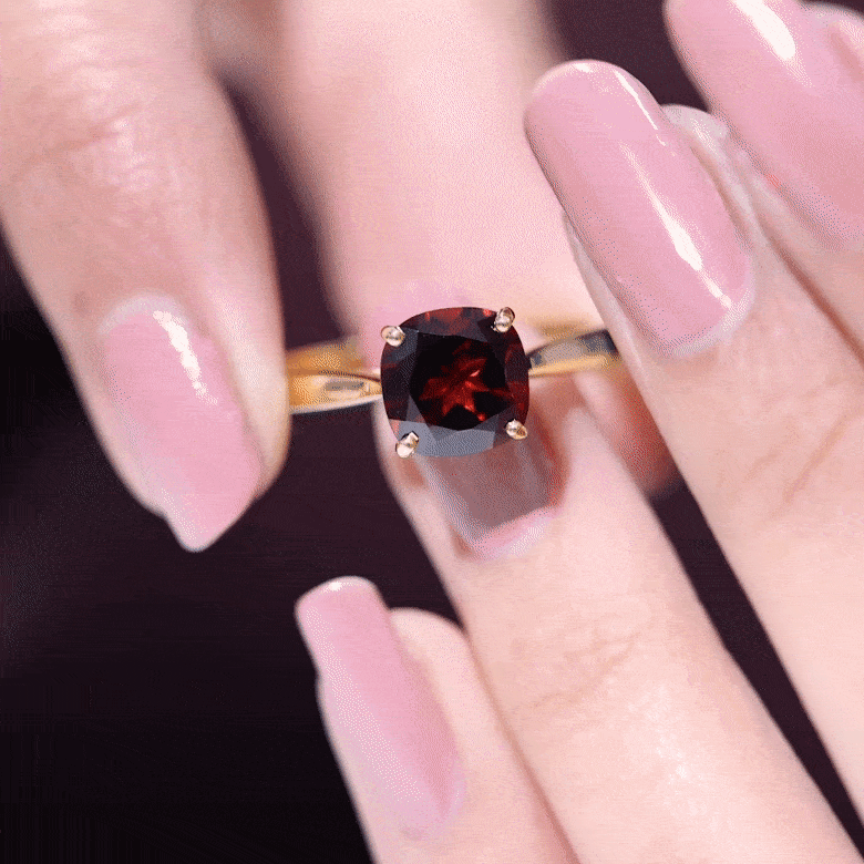 3.2 Carat Natural Garnet Cushion Cut Engagement Ring with Surprise Diamond