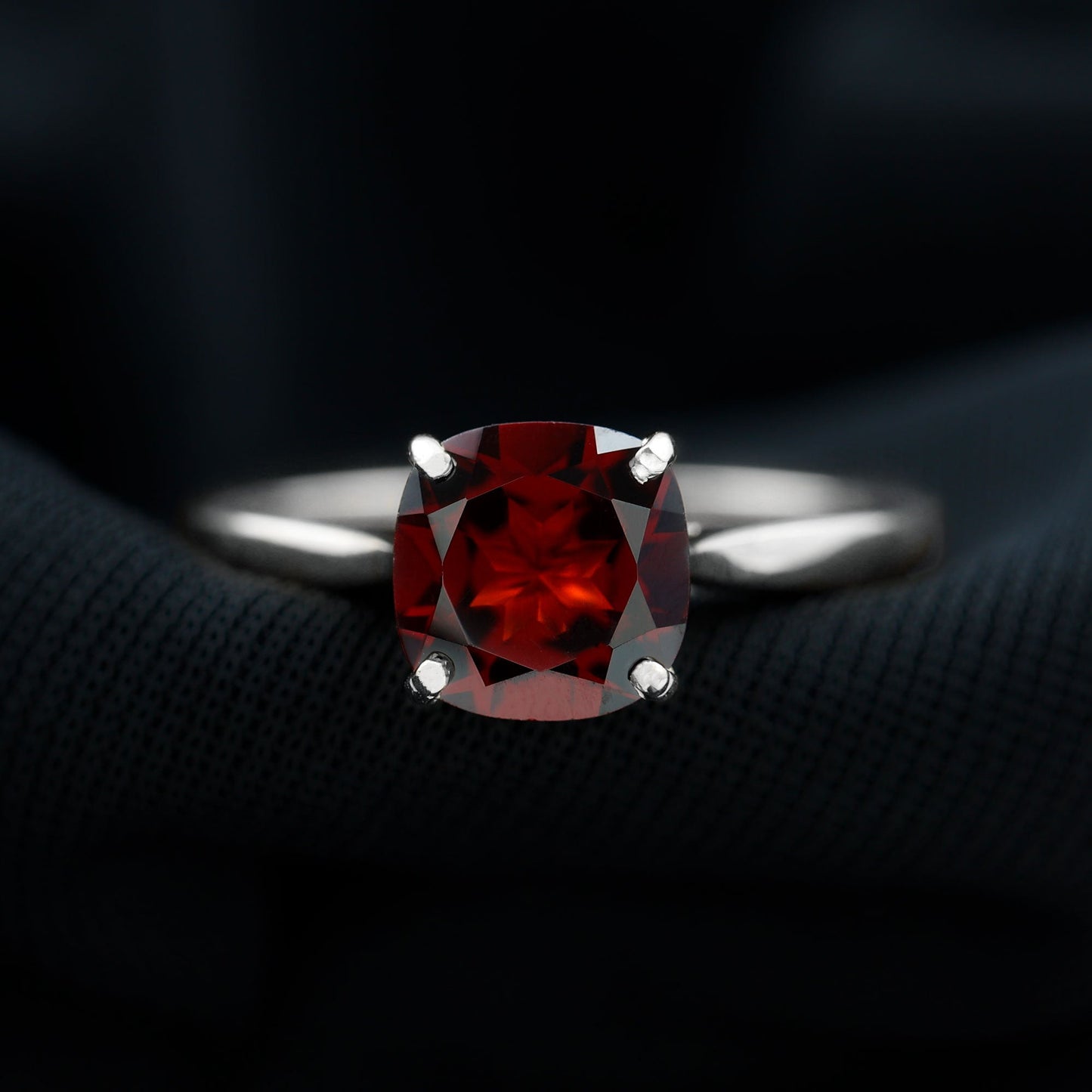 3.2 Carat Natural Garnet Cushion Cut Engagement Ring with Surprise Diamond