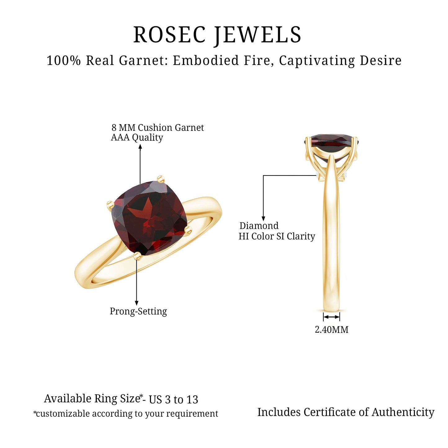 3.2 Carat Natural Garnet Cushion Cut Engagement Ring with Surprise Diamond
