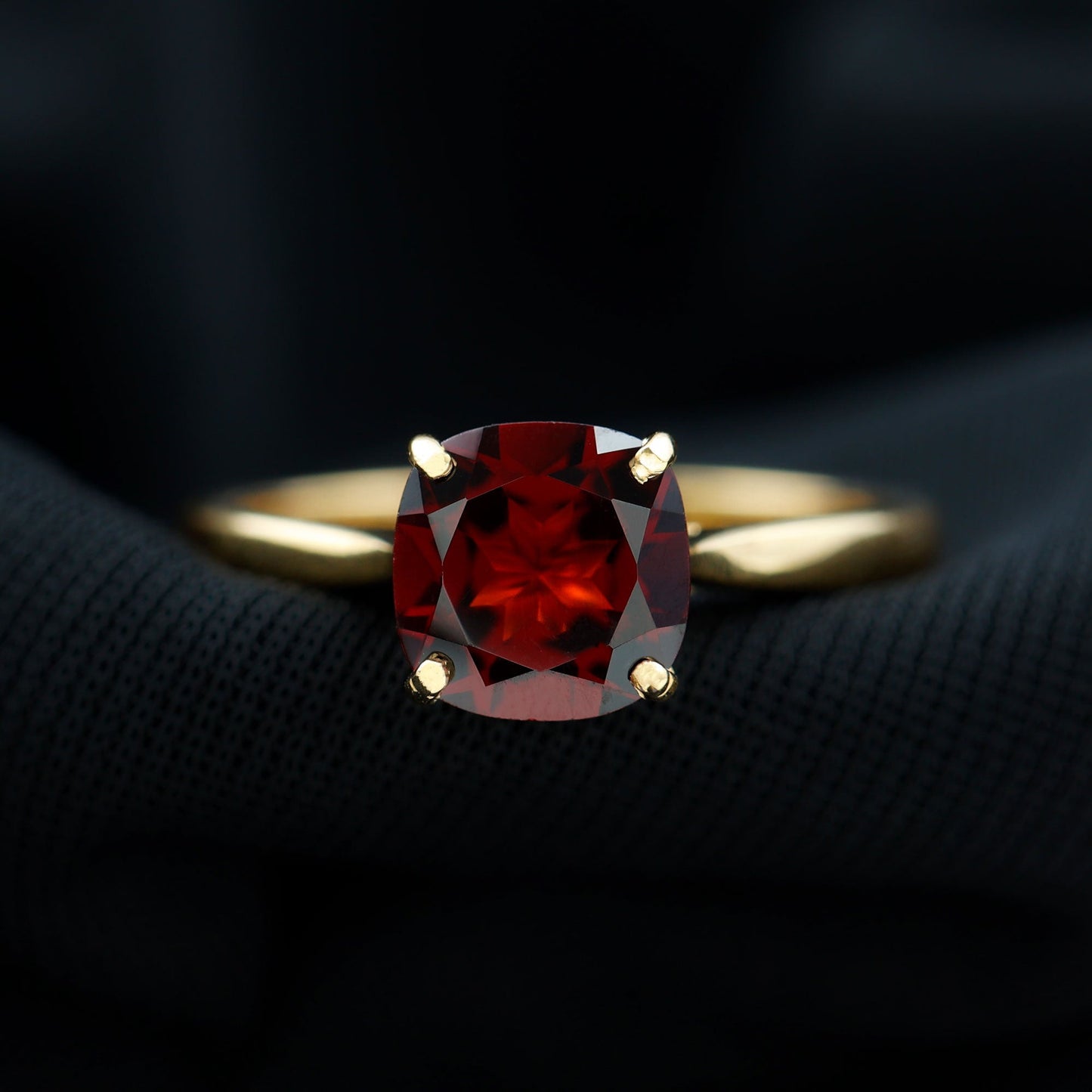 3.2 Carat Natural Garnet Cushion Cut Engagement Ring with Surprise Diamond