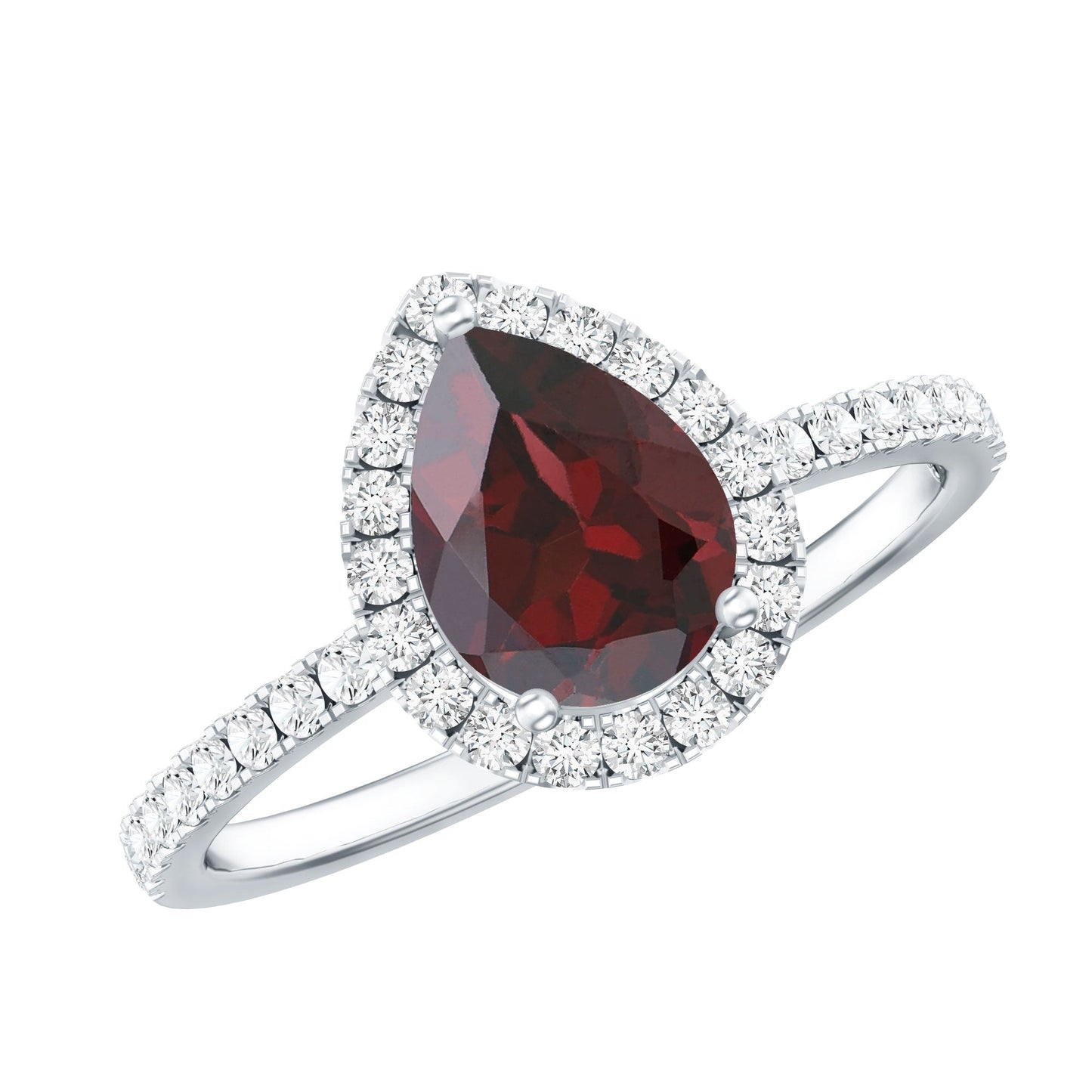0.8 Carat Genuine Garnet Pear Shaped Engagement Ring with Diamond Halo