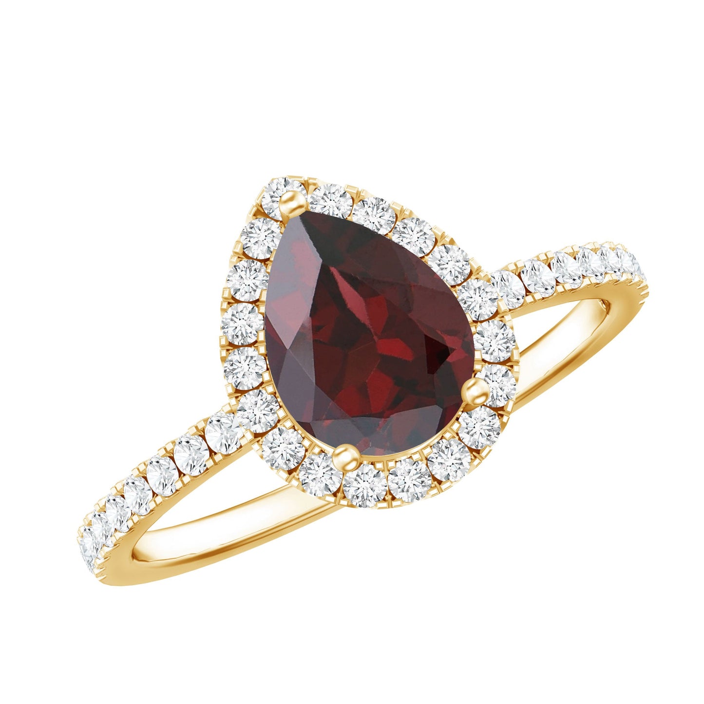0.8 Carat Genuine Garnet Pear Shaped Engagement Ring with Diamond Halo