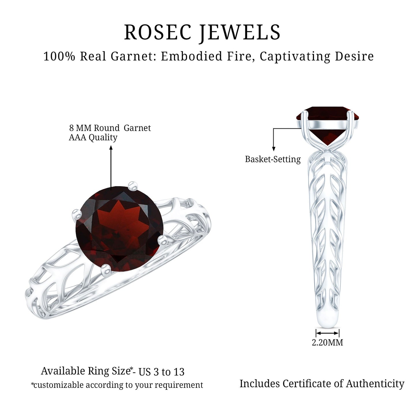 2.3 Carat Natural Garnet Filigree Engagement Ring with Certificate