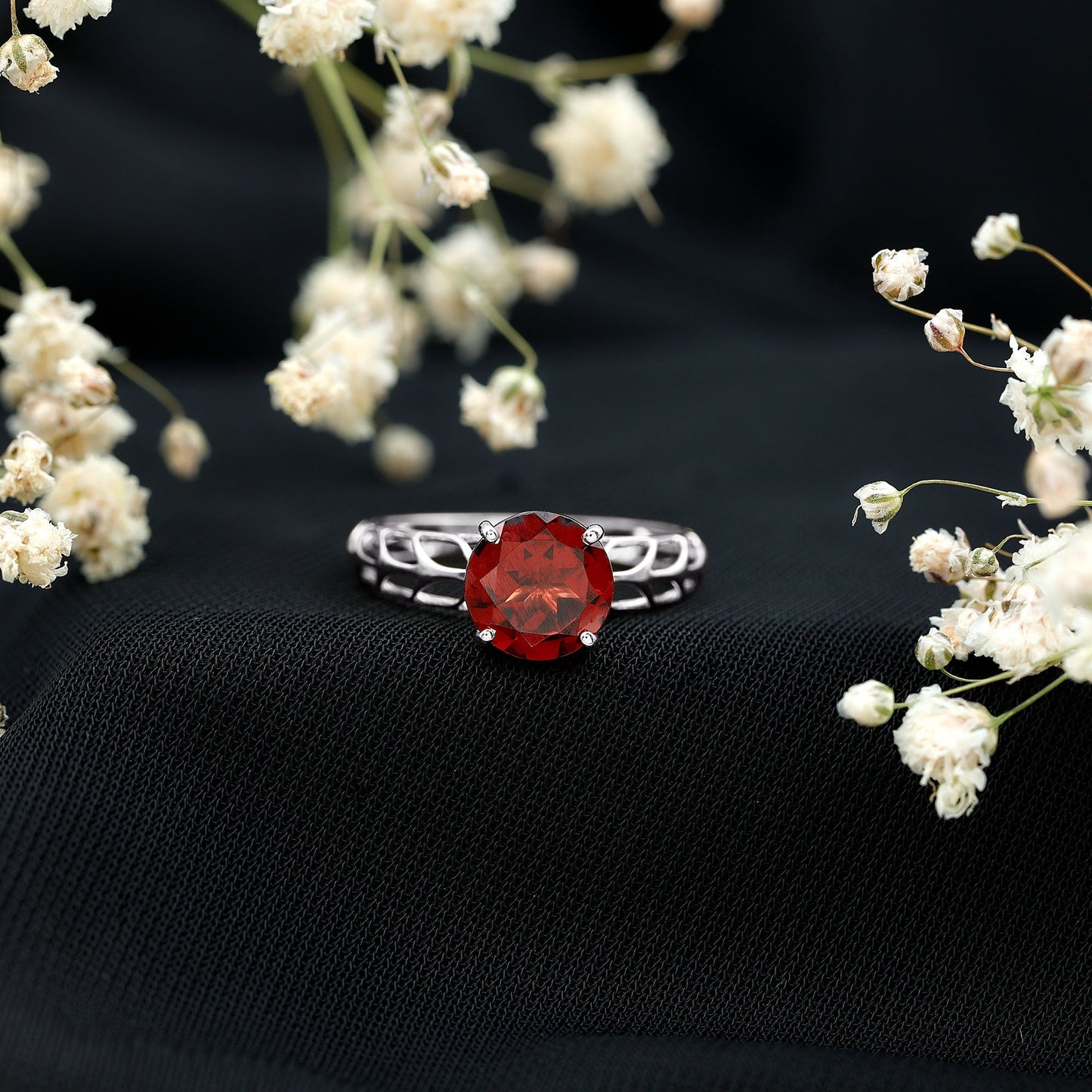 2.3 Carat Natural Garnet Filigree Engagement Ring with Certificate