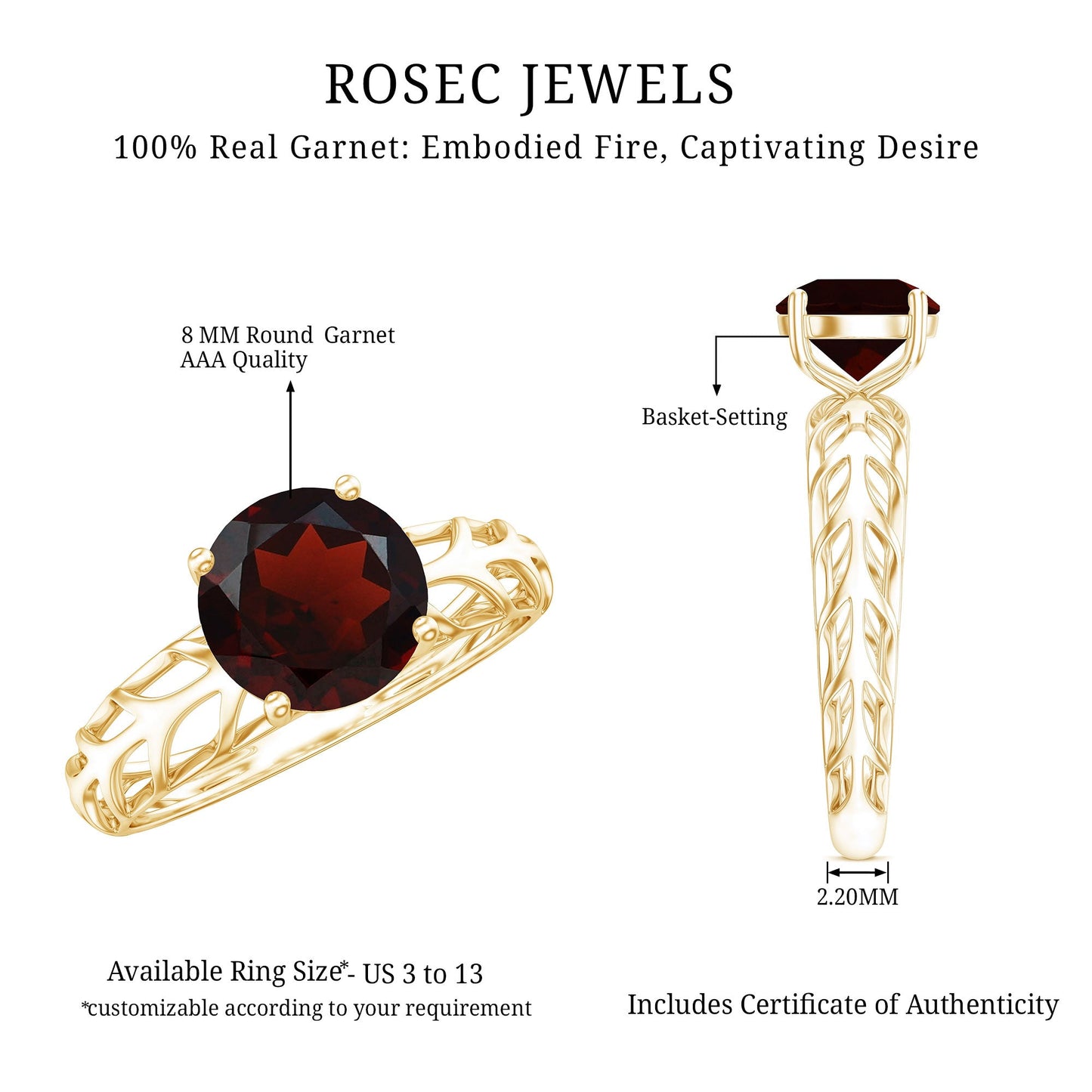 2.3 Carat Natural Garnet Filigree Engagement Ring with Certificate