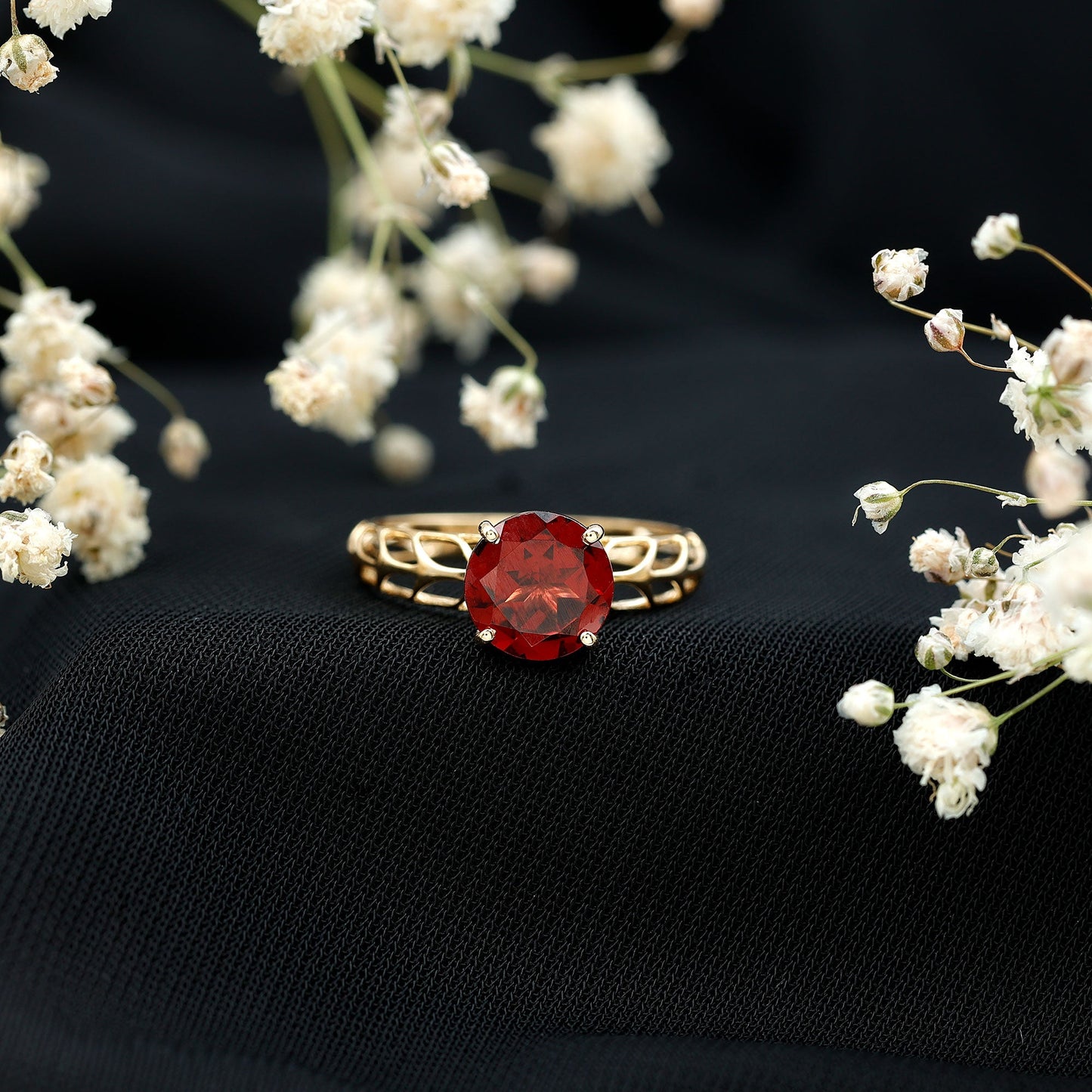 2.3 Carat Natural Garnet Filigree Engagement Ring with Certificate