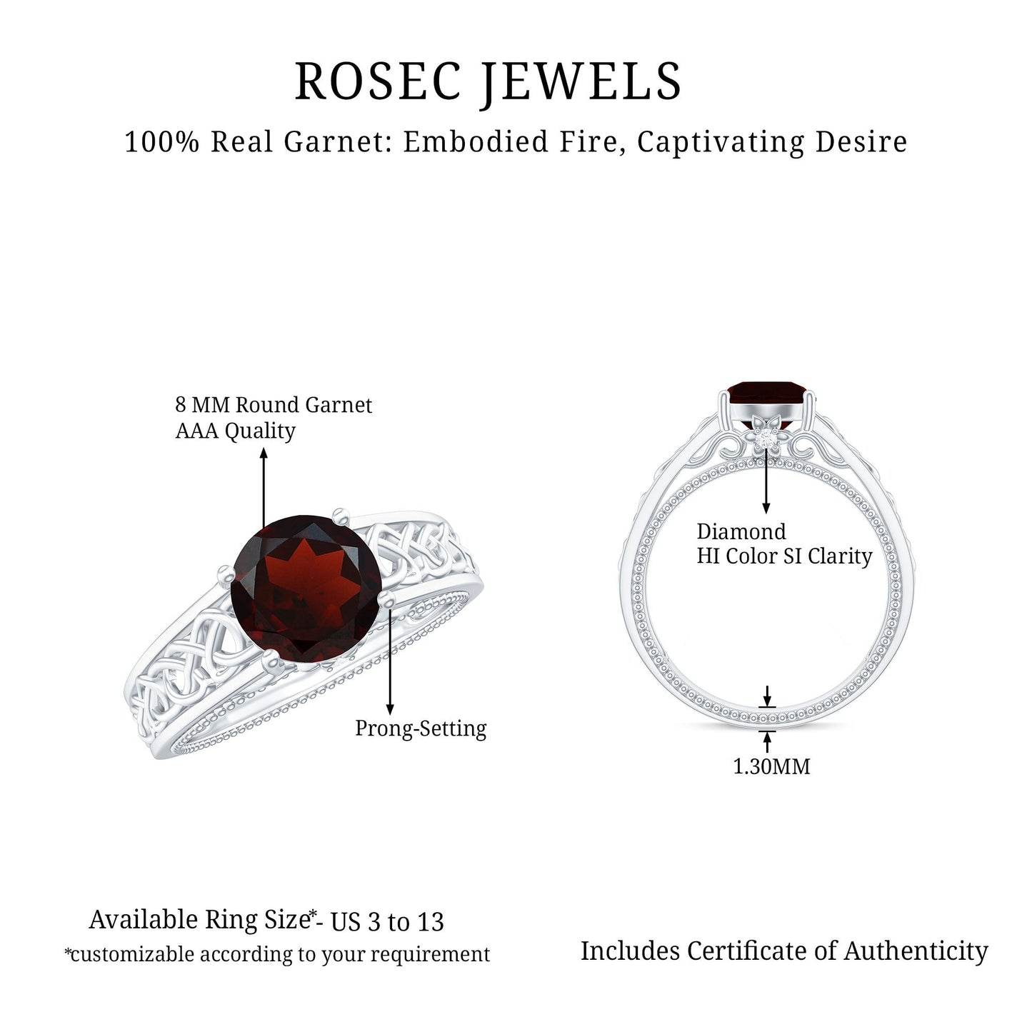 Vintage Style Garnet Diamond Engagement Ring with Celtic Knot