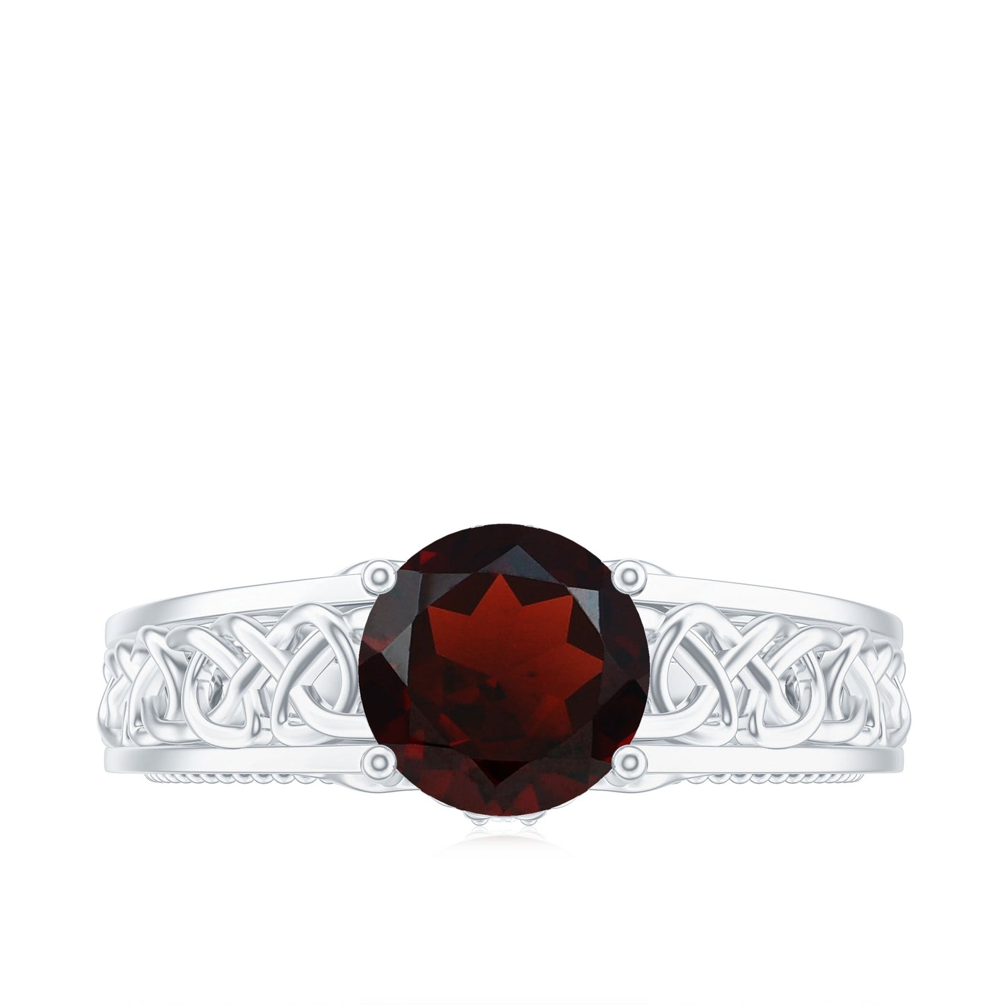 Vintage Style Garnet Diamond Engagement Ring with Celtic Knot