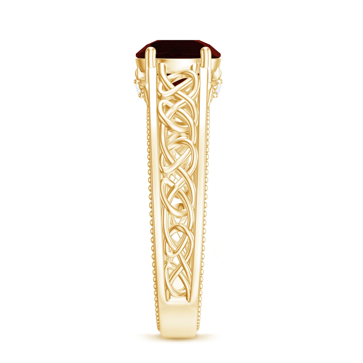 Vintage Style Garnet Diamond Engagement Ring with Celtic Knot