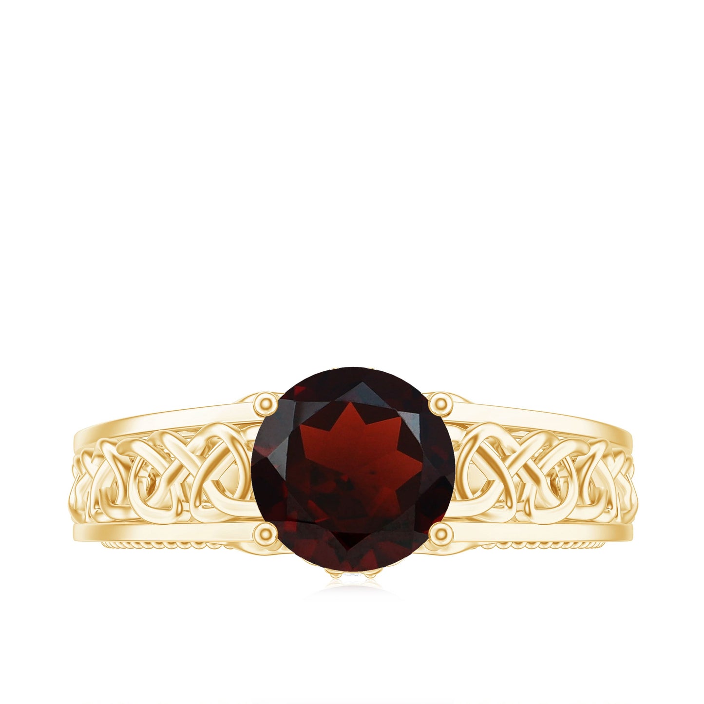 Vintage Style Garnet Diamond Engagement Ring with Celtic Knot