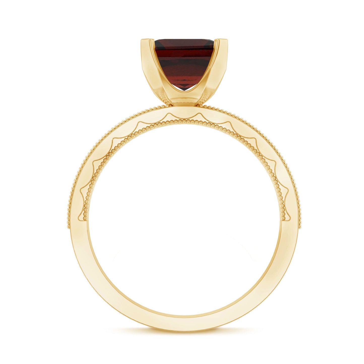 Natural 3.3 Carat Asscher Cut Garnet Engagement Ring with Diamond Side Stones
