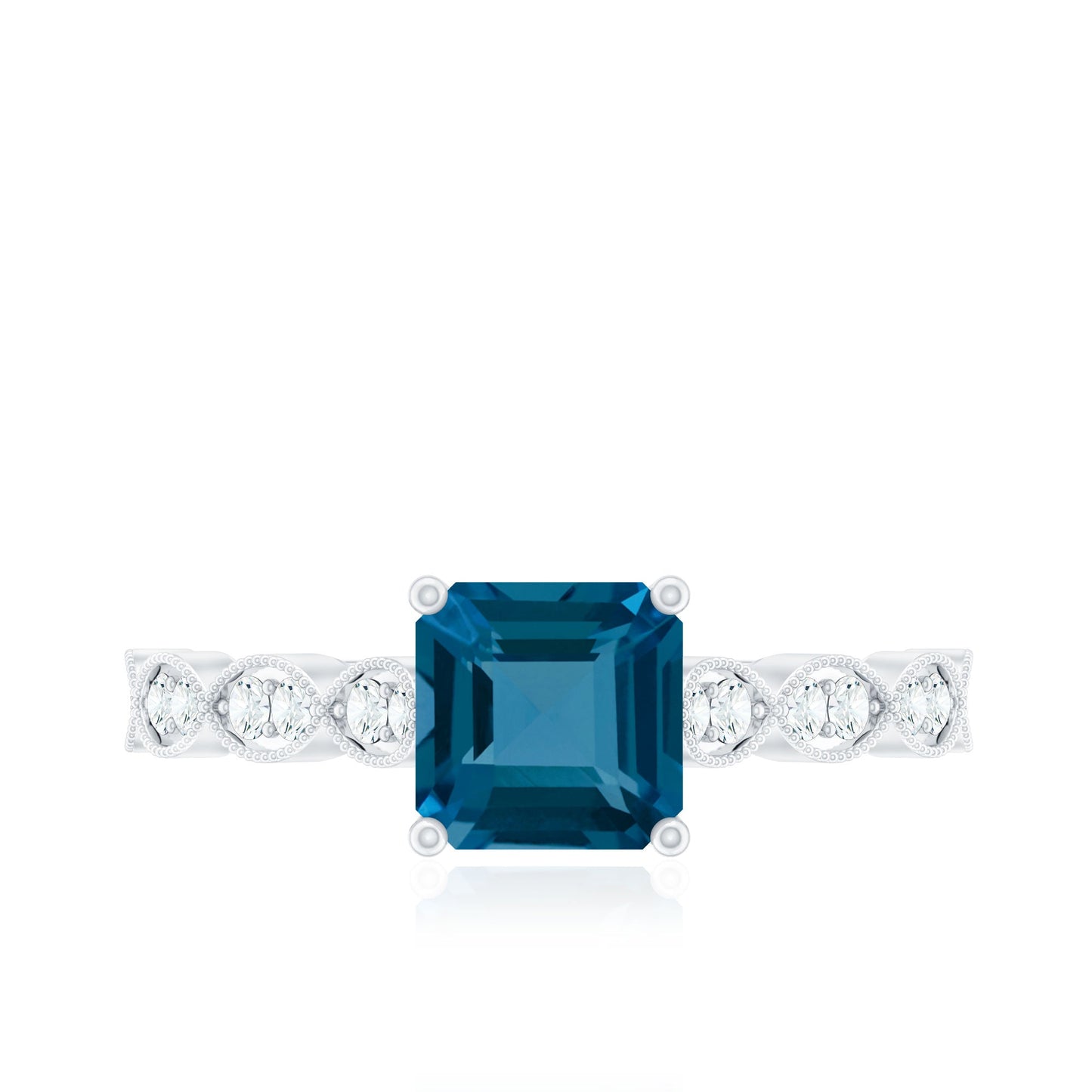 3 Carat Asscher Cut London Blue Topaz Designer Engagement Ring with Diamond