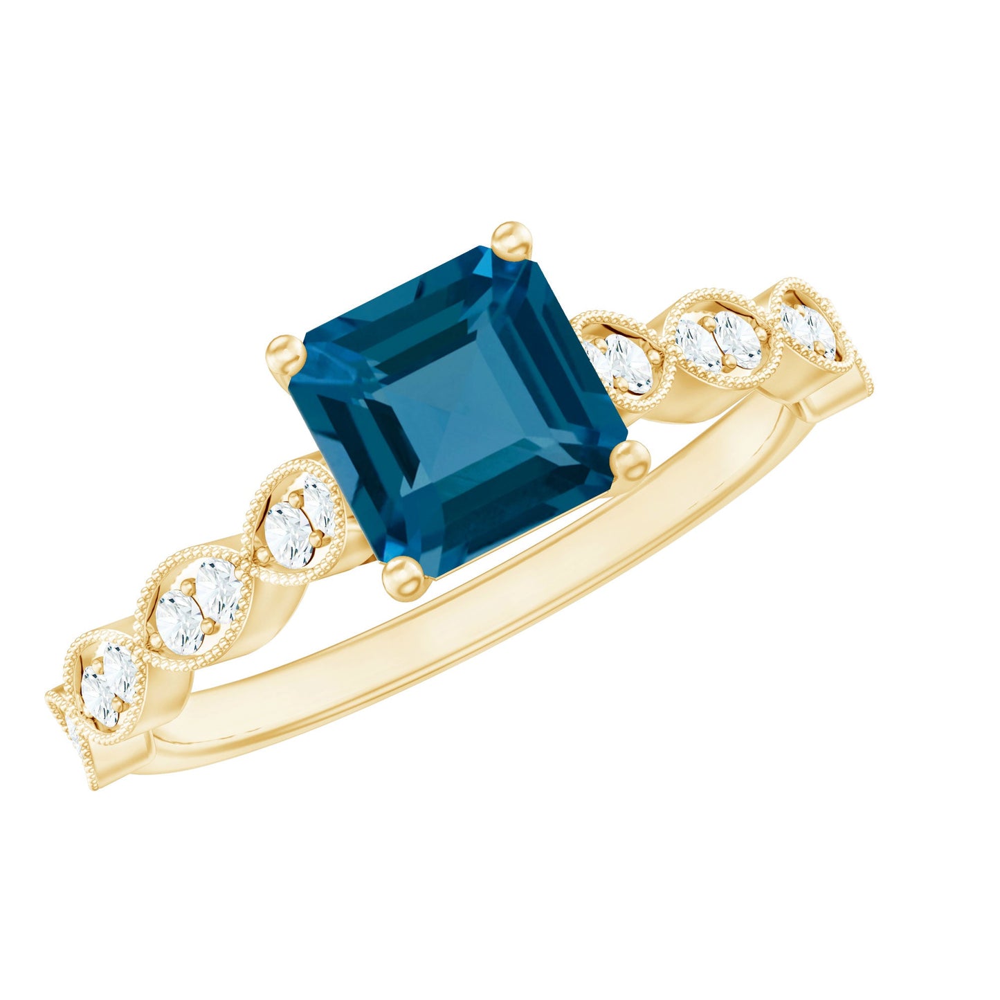 3 Carat Asscher Cut London Blue Topaz Designer Engagement Ring with Diamond