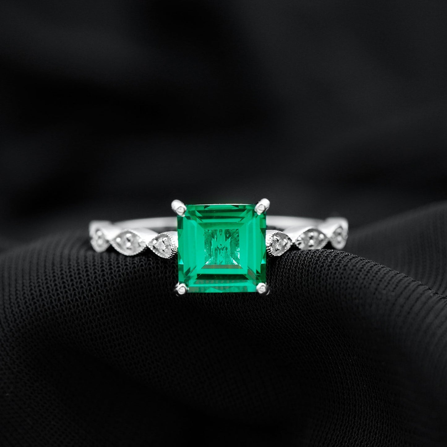 Certified 2.4 Carat Lab Grown Emerald Princess Cut Engagement Ring With Diamonds
