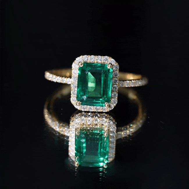 Octagon Cut Lab Grown Emerald Engagement Ring with Diamond