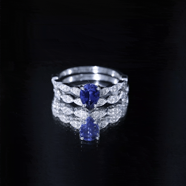 1.6 Carat Pear Lab Grown Blue Sapphire Engagement Ring with Diamond Band