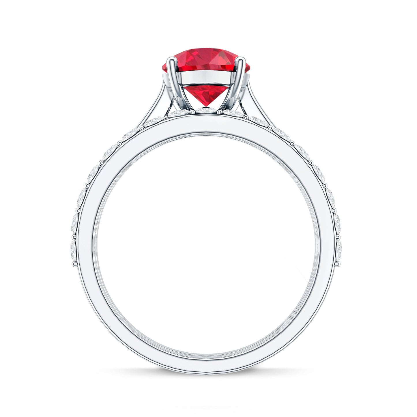 Pear Shape Created Ruby Solitaire Wedding Ring Set with Moissanite