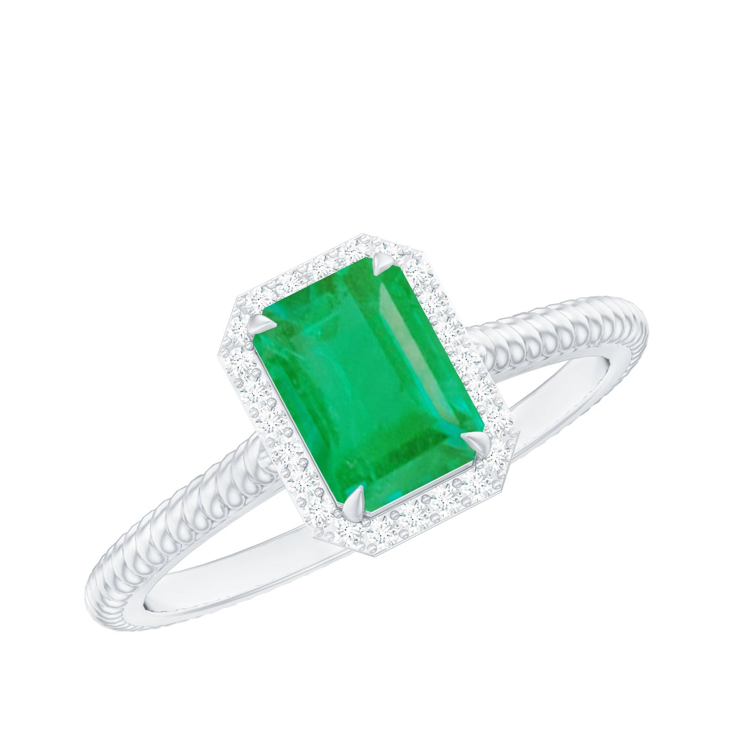 Natural 1.2 Carat Emerald Engagement Ring with Diamond Halo