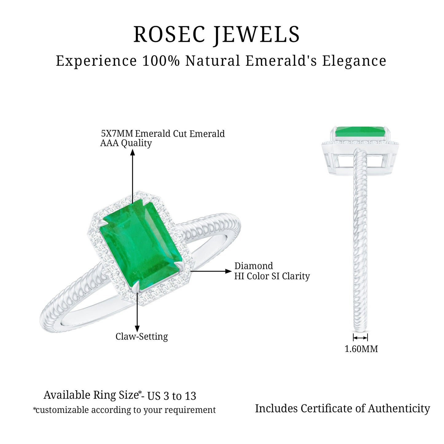 Natural 1.2 Carat Emerald Engagement Ring with Diamond Halo