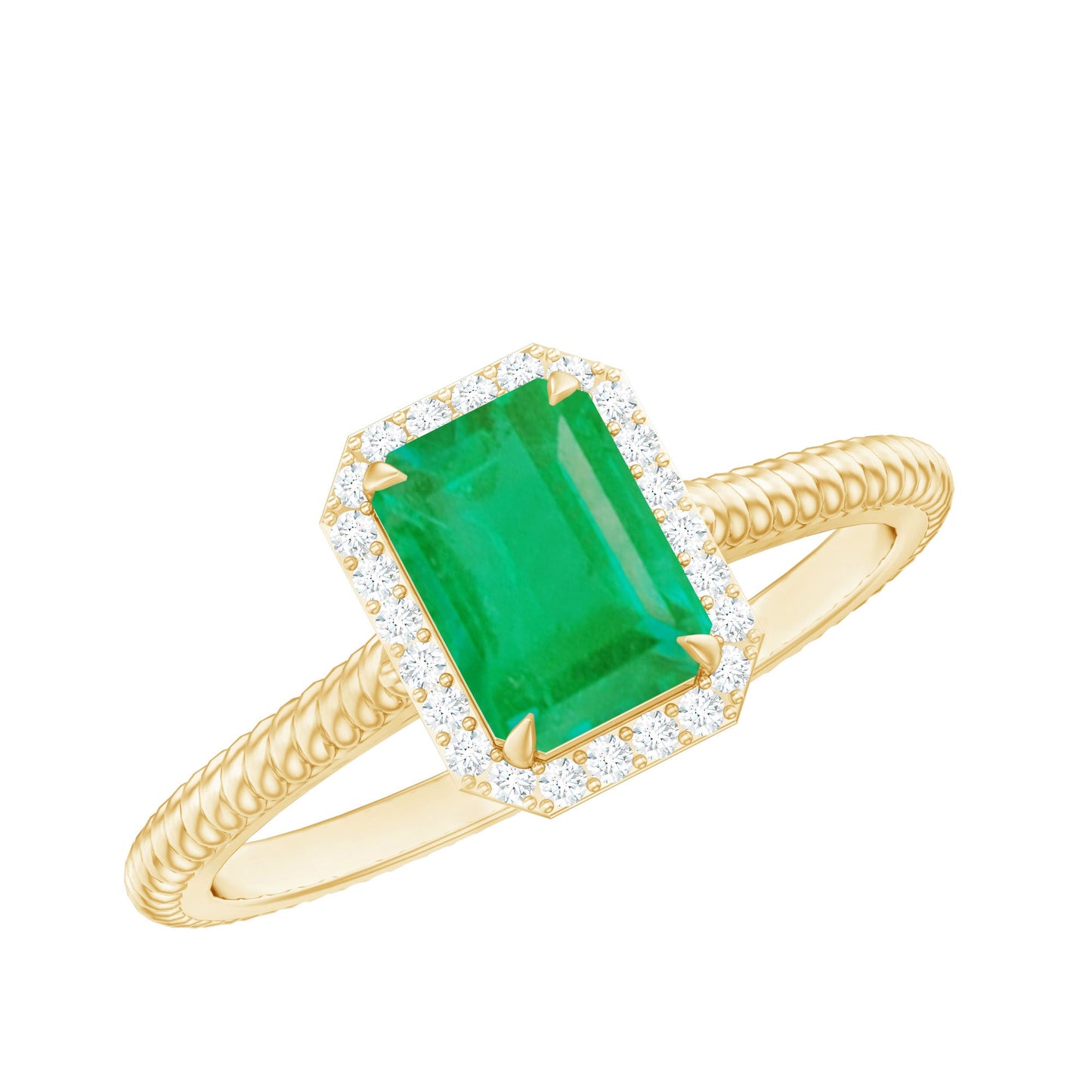 Natural 1.2 Carat Emerald Engagement Ring with Diamond Halo