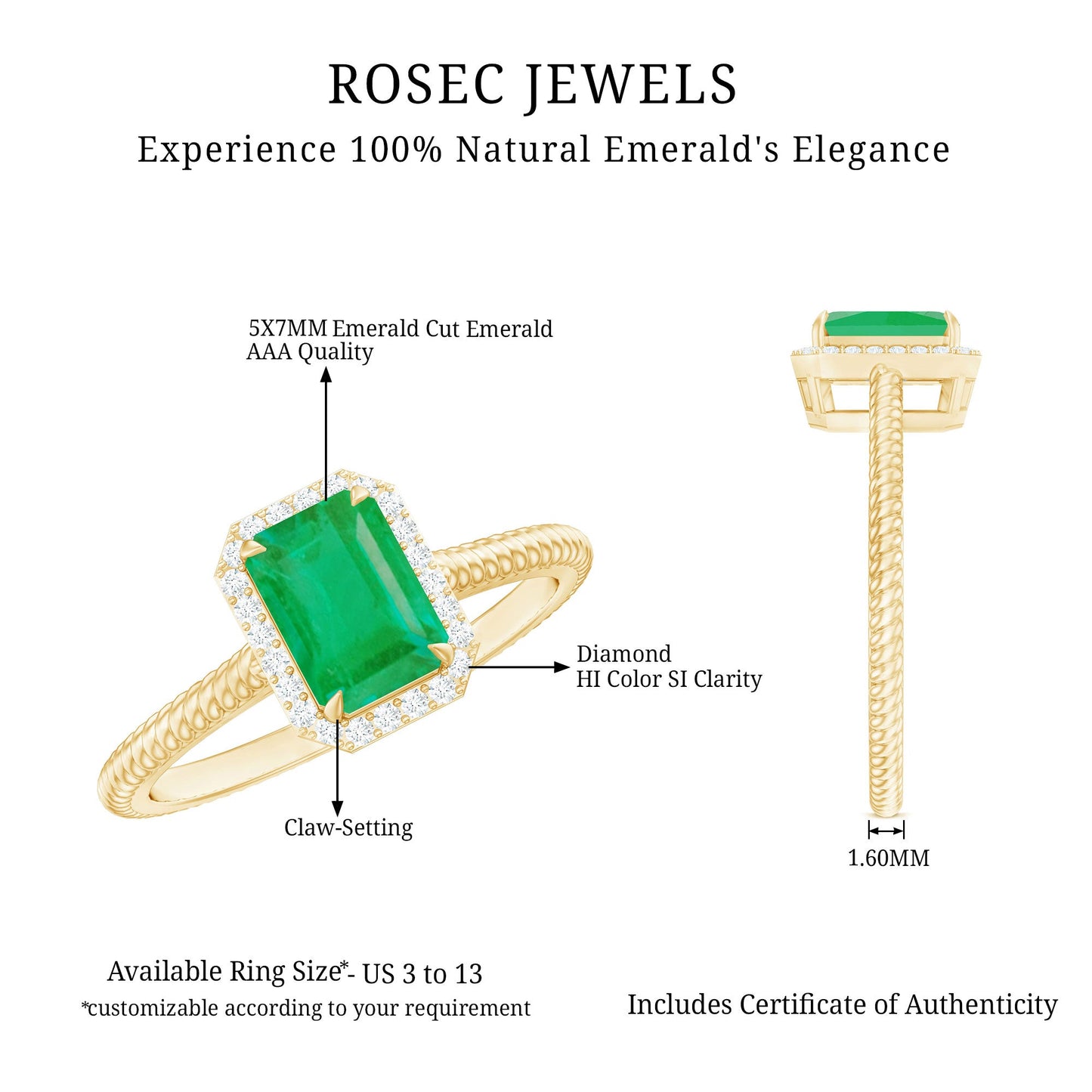 Natural 1.2 Carat Emerald Engagement Ring with Diamond Halo