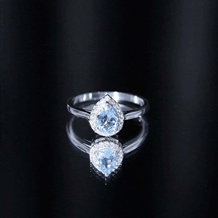 1 Carat Pear Cut Aquamarine Engagement Ring with Diamond Halo